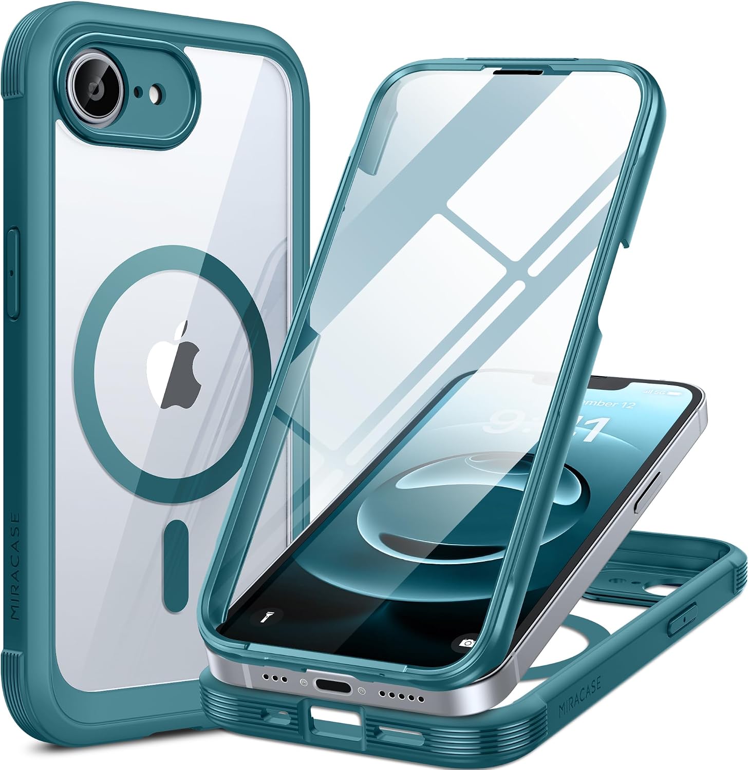 Miracase for iPhone 16 Case 6.1'', Full-Body Bumper Phone case with Built-in Full Glass Screen &Camera Control,No Gap,Compatible with MagSafe,Drop Proof 16 Cover,Black