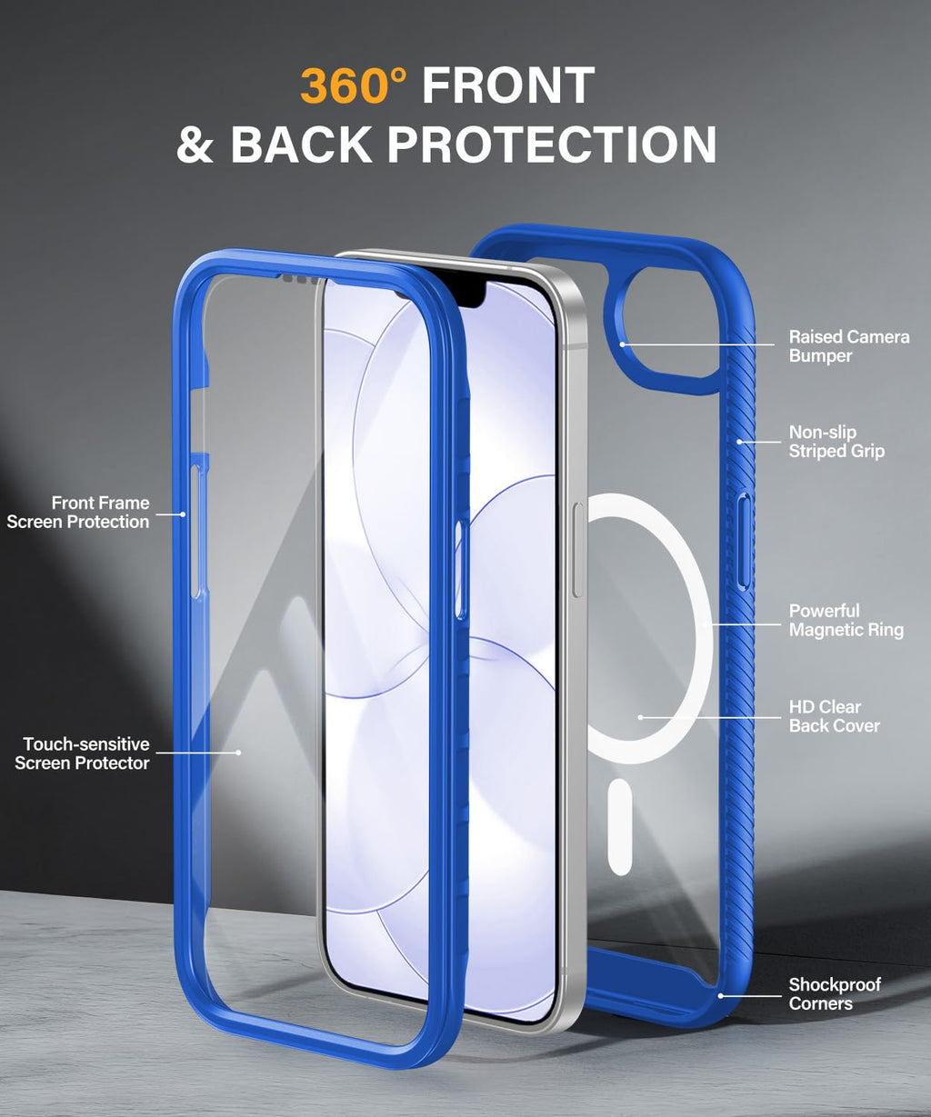 Magnetic for iPhone 15 Case with Built-in Sensitive Screen Protector, Full-Body Dual Front & Back Protective Phone Case [Compatible with MagSafe] Drop Proof 15 Cover 6.1 Inch, Black