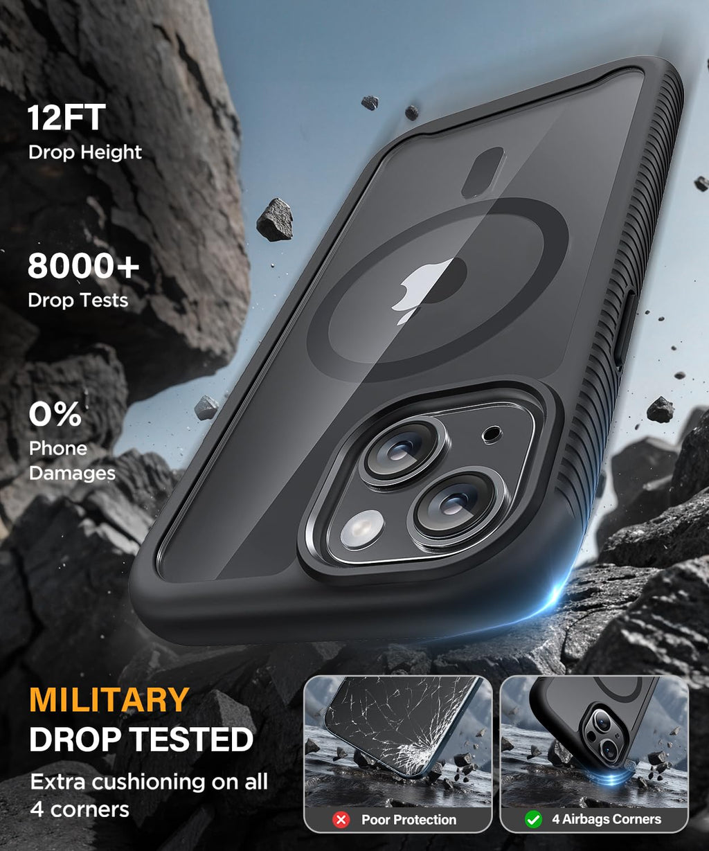 Magnetic for iPhone 15 Case with Built-in Sensitive Screen Protector, Full-Body Dual Front & Back Protective Phone Case [Compatible with MagSafe] Drop Proof 15 Cover 6.1 Inch, Black