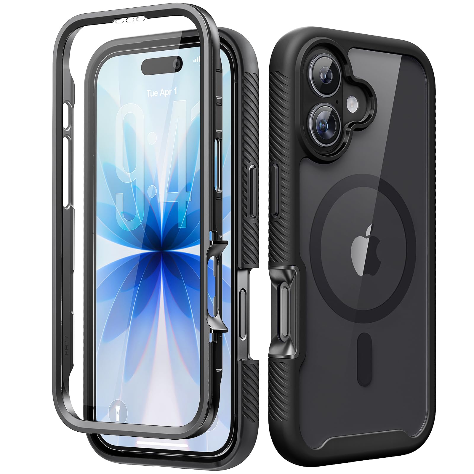 Magnetic for iPhone 15 Case with Built-in Sensitive Screen Protector, Full-Body Dual Front & Back Protective Phone Case [Compatible with MagSafe] Drop Proof 15 Cover 6.1 Inch, Black
