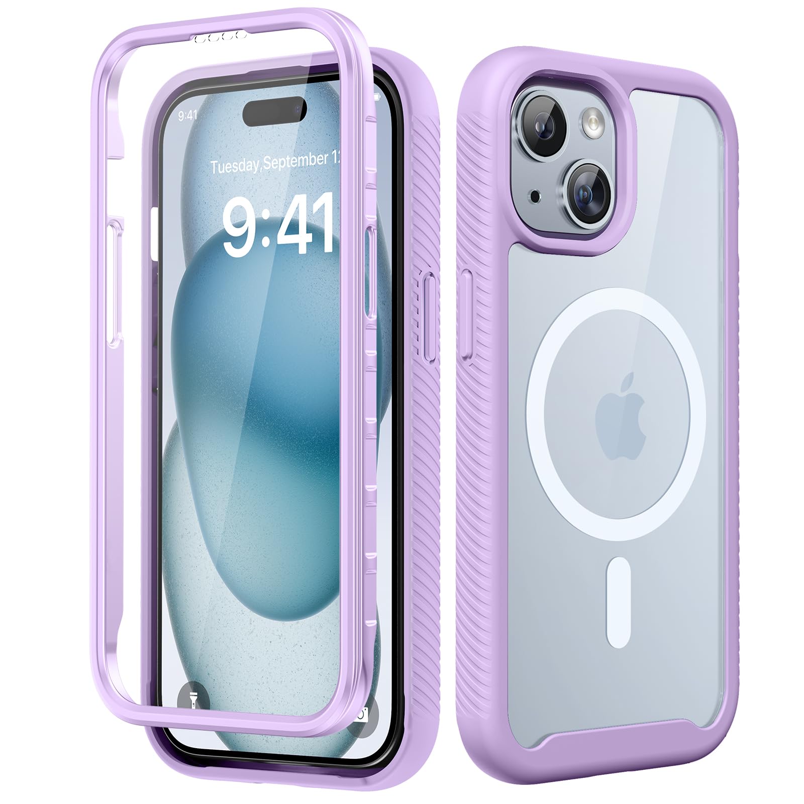 Magnetic for iPhone 15 Case with Built-in Sensitive Screen Protector, Full-Body Dual Front & Back Protective Phone Case [Compatible with MagSafe] Drop Proof 15 Cover 6.1 Inch, Black