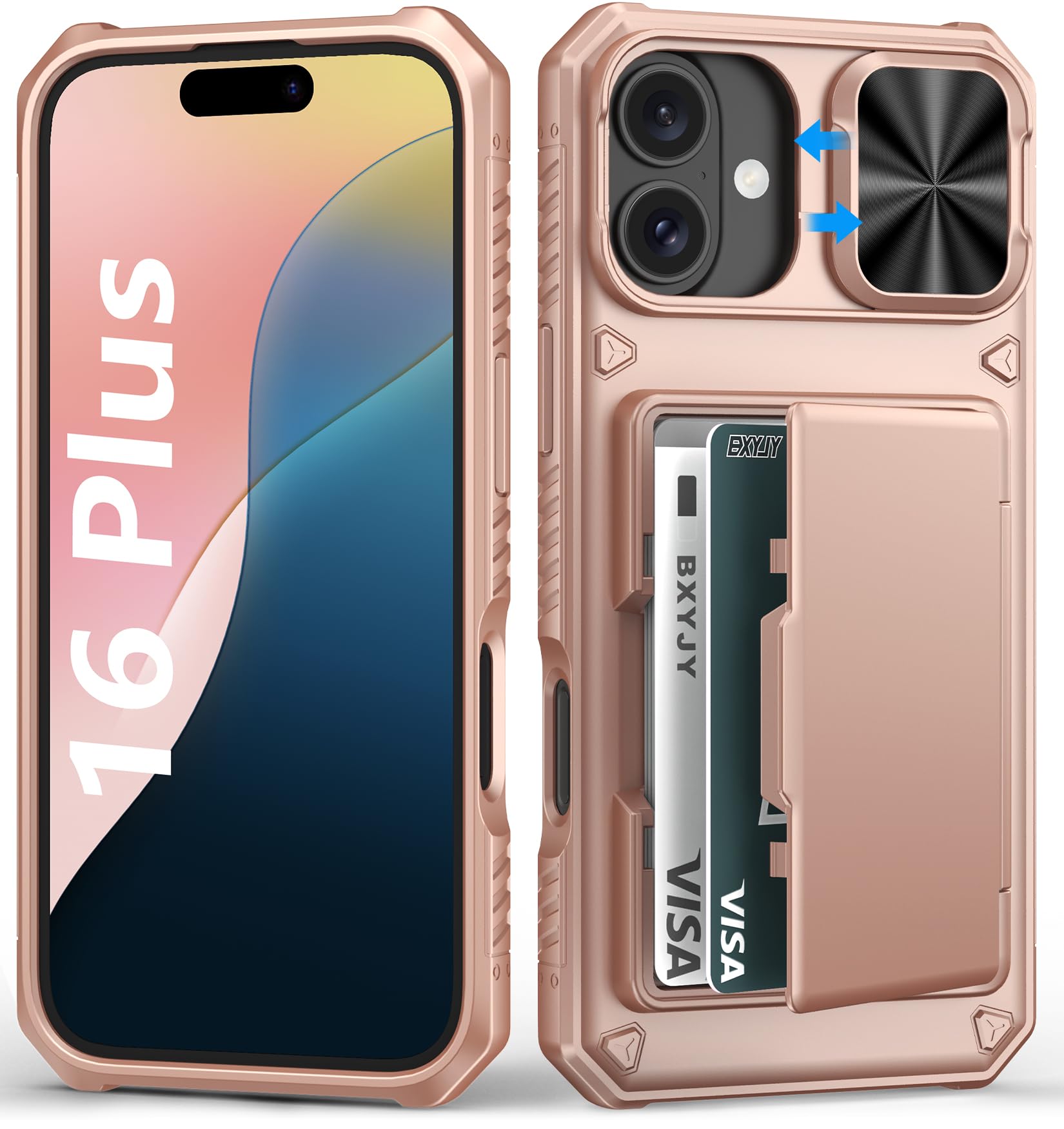 BXYJY for iPhone 15, iPhone 14, iPhone 13 Wallet Case with Card Holder(4-5 Cards), Slide Camera Cover, Military Drop & RFID Protection, Heavy Duty Women Men Phone Case for iPhone 15/14/13, Black