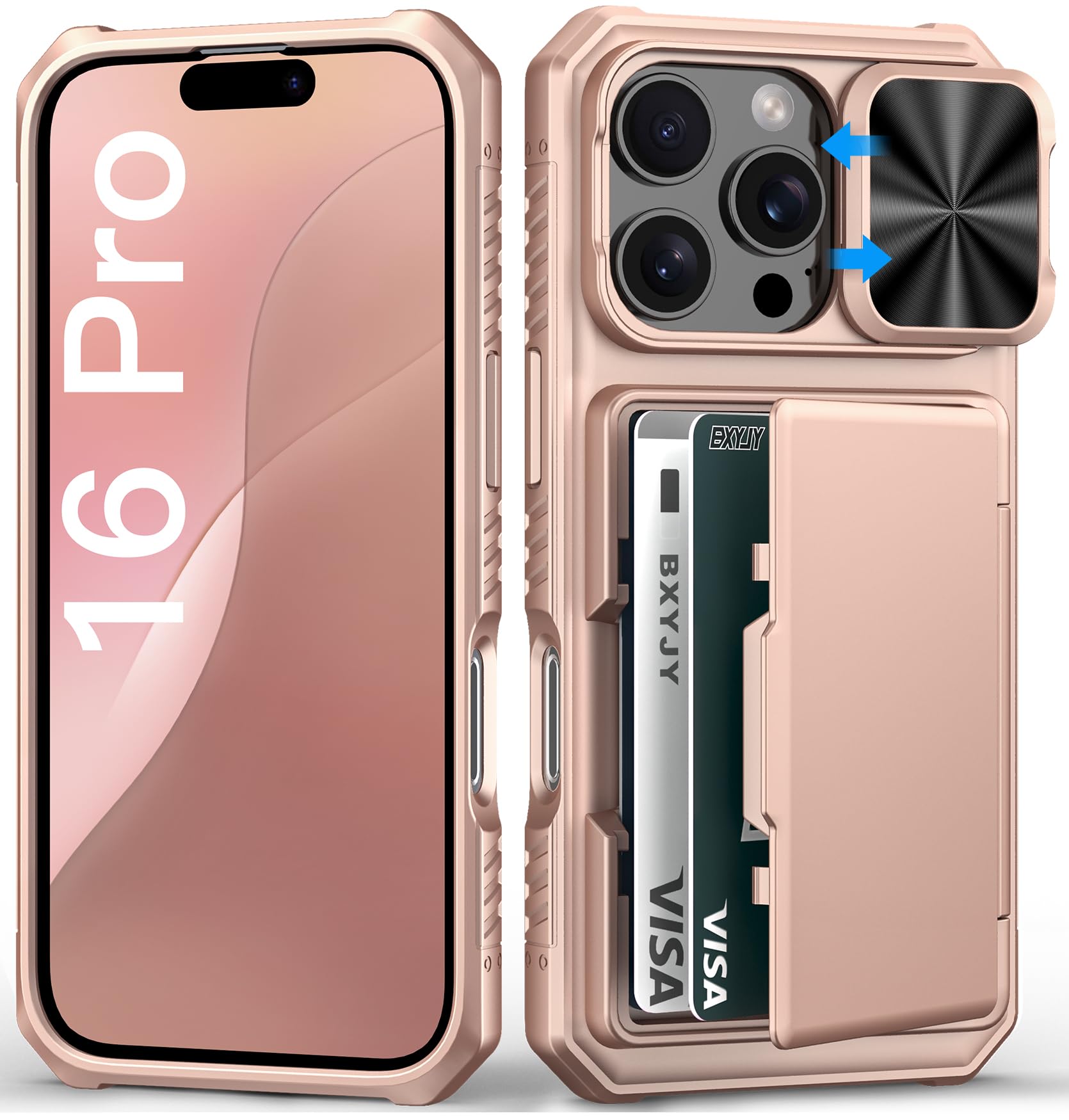 BXYJY for iPhone 15, iPhone 14, iPhone 13 Wallet Case with Card Holder(4-5 Cards), Slide Camera Cover, Military Drop & RFID Protection, Heavy Duty Women Men Phone Case for iPhone 15/14/13, Black