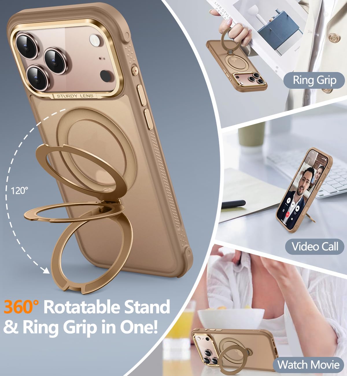 Reukdnv [Invisible 360° Spin Stand Magnetic Ring for iPhone 16 Pro Case [Compatible with MagSafe][Translucent Matte Back] Military Drop Protection Shockproof Cover with Kickstand 6.3", Deep Blue