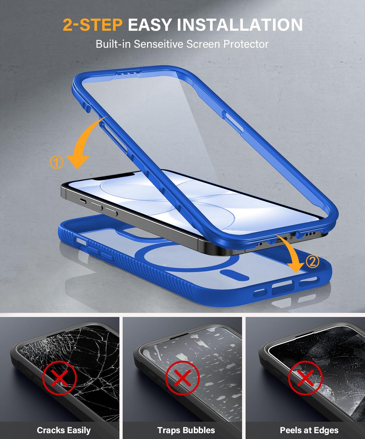 Magnetic for iPhone 15 Case with Built-in Sensitive Screen Protector, Full-Body Dual Front & Back Protective Phone Case [Compatible with MagSafe] Drop Proof 15 Cover 6.1 Inch, Black
