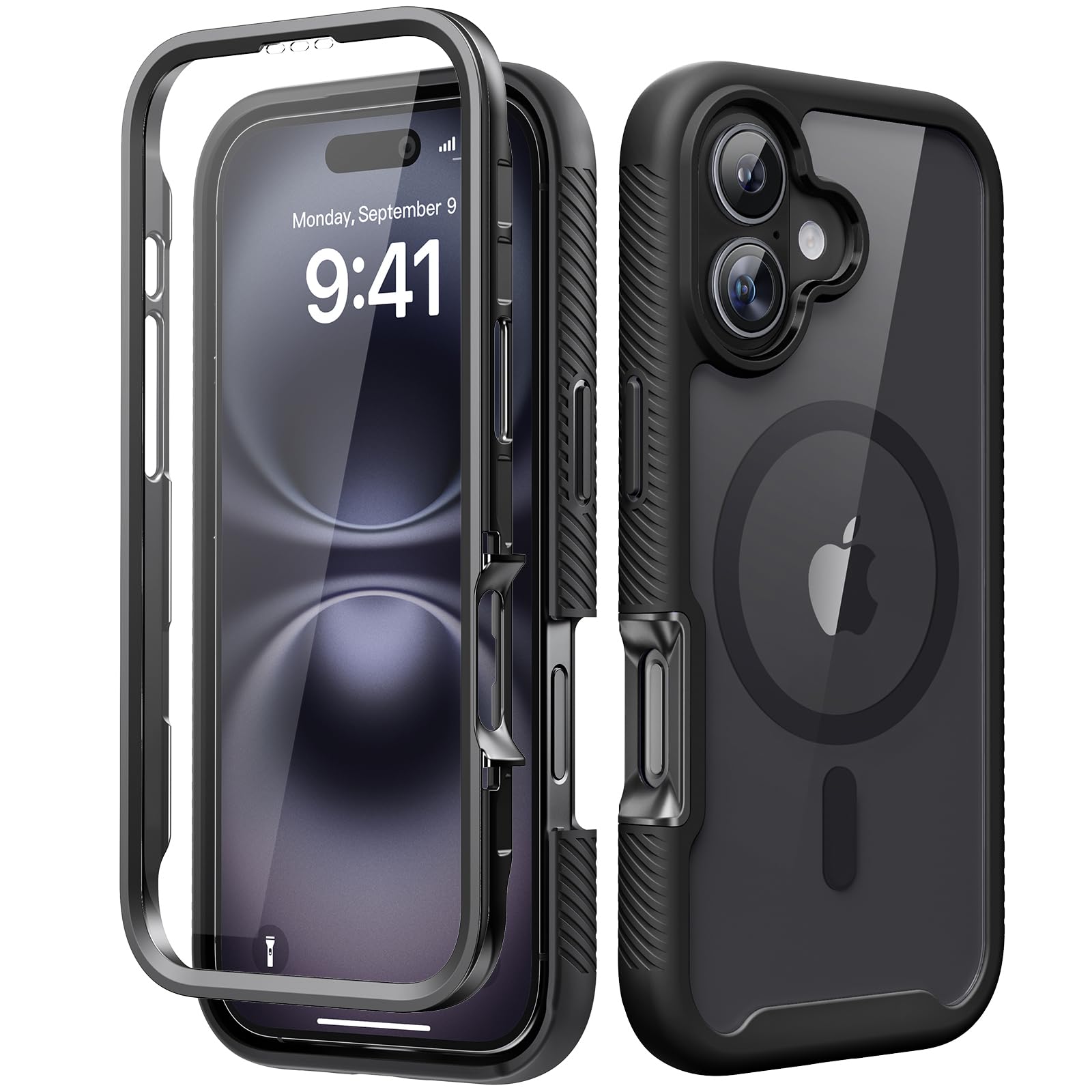 Magnetic for iPhone 15 Case with Built-in Sensitive Screen Protector, Full-Body Dual Front & Back Protective Phone Case [Compatible with MagSafe] Drop Proof 15 Cover 6.1 Inch, Black