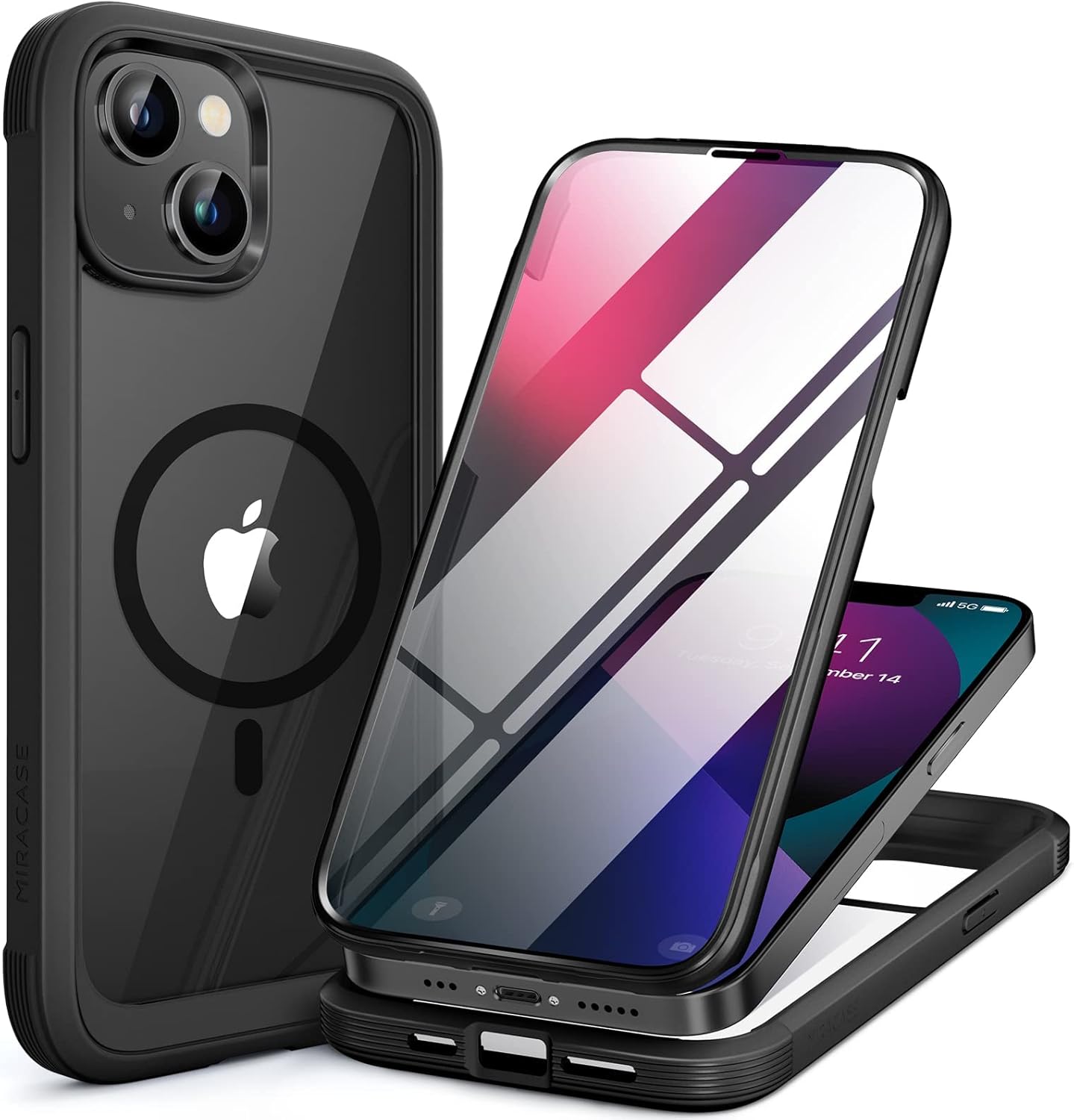 Miracase for iPhone 16 Case 6.1'', Full-Body Bumper Phone case with Built-in Full Glass Screen &Camera Control,No Gap,Compatible with MagSafe,Drop Proof 16 Cover,Black