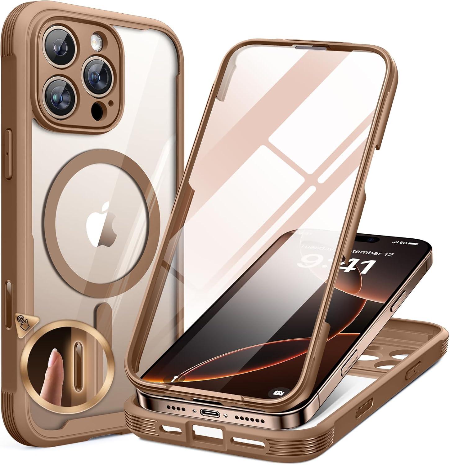 Miracase for iPhone 16 Case 6.1'', Full-Body Bumper Phone case with Built-in Full Glass Screen &Camera Control,No Gap,Compatible with MagSafe,Drop Proof 16 Cover,Black