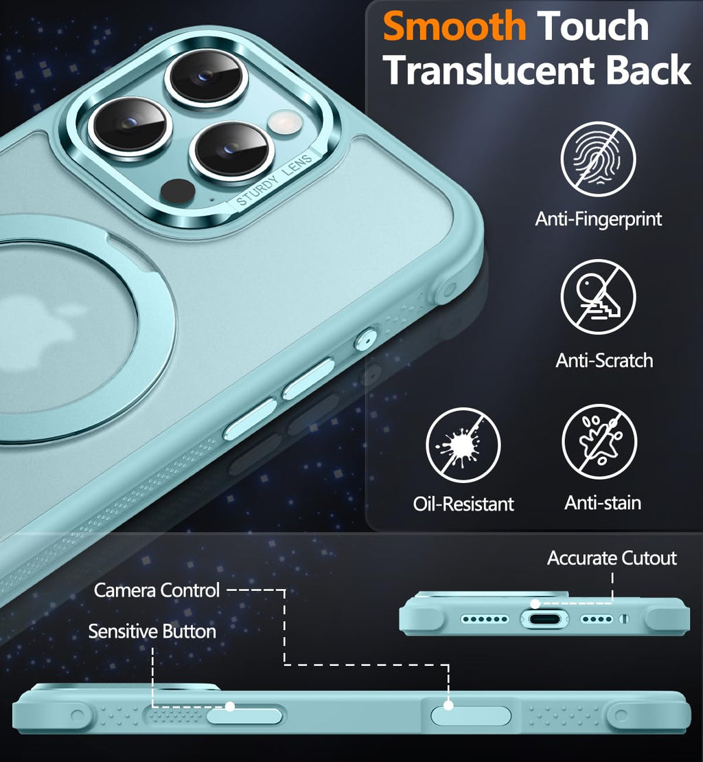 Reukdnv [Invisible 360° Spin Stand Magnetic Ring for iPhone 16 Pro Case [Compatible with MagSafe][Translucent Matte Back] Military Drop Protection Shockproof Cover with Kickstand 6.3", Deep Blue