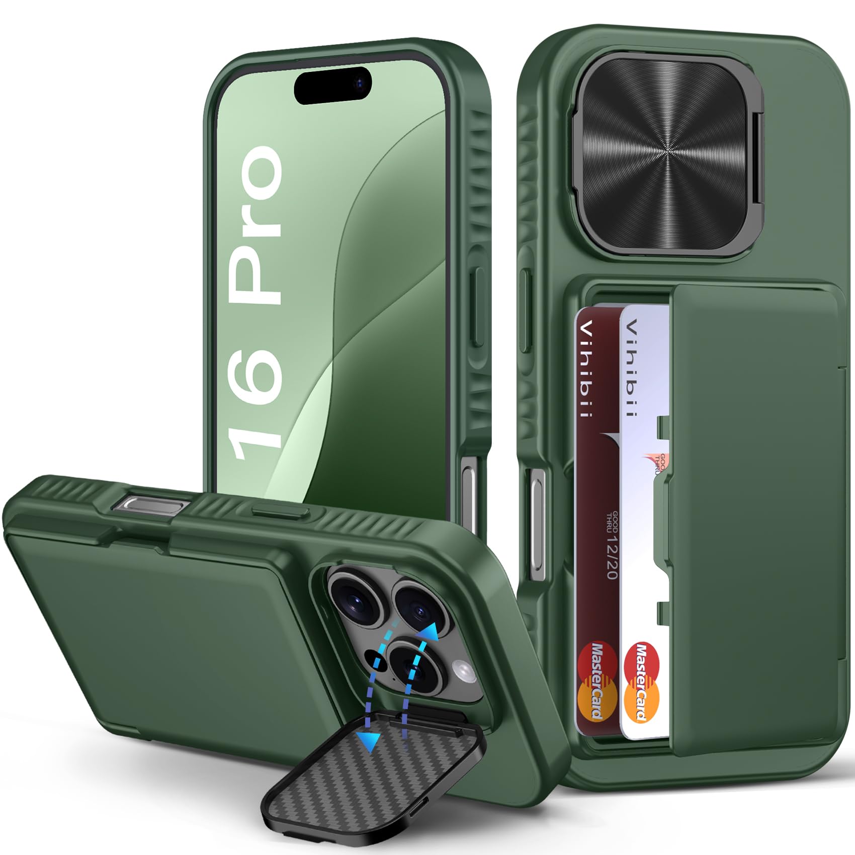 BXYJY for iPhone 15, iPhone 14, iPhone 13 Wallet Case with Card Holder(4-5 Cards), Slide Camera Cover, Military Drop & RFID Protection, Heavy Duty Women Men Phone Case for iPhone 15/14/13, Black