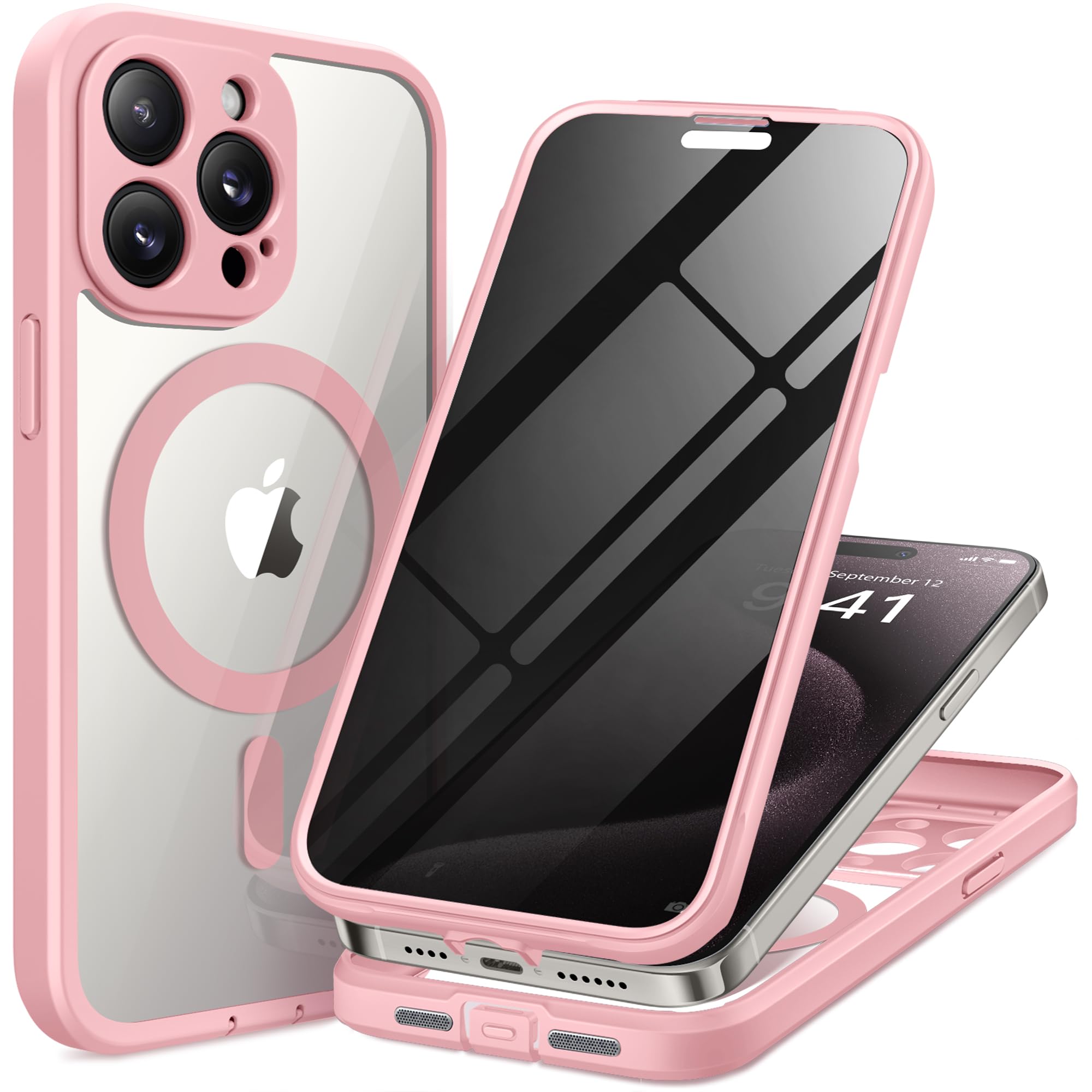 TIESZEN for iPhone 15 Case, Compatible with MagSafe, Built-in Privacy Screen Protector and Camera Protection, Anti Spy Full Body Dustproof Shockproof Hard Phone Case 6.1", Black