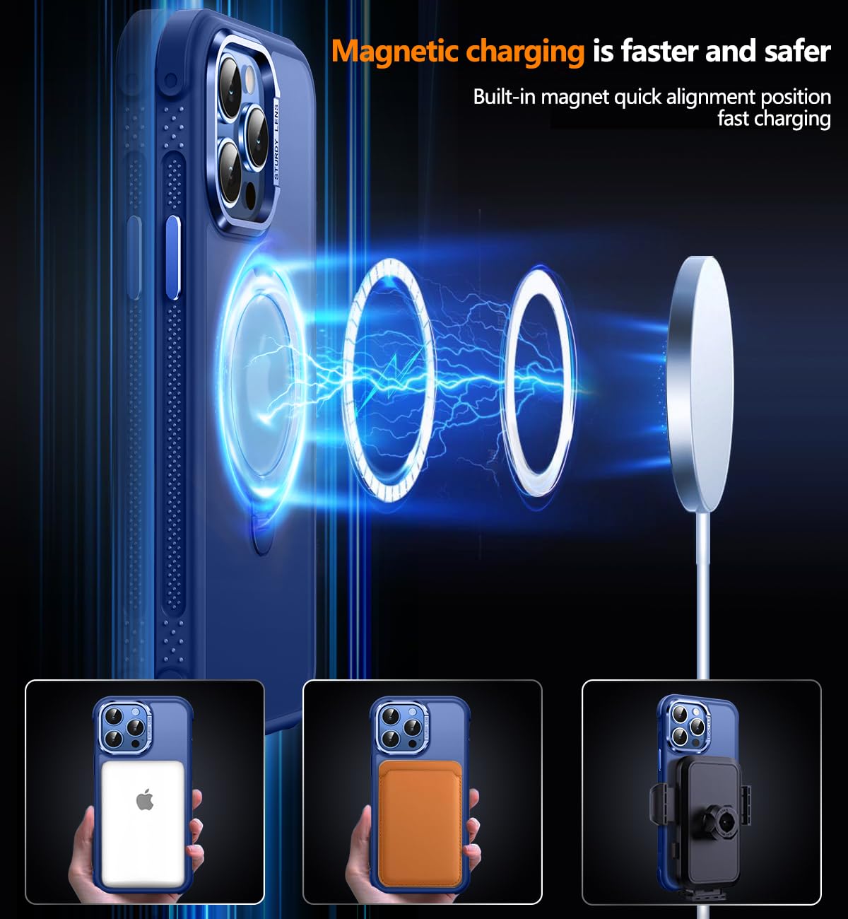 Reukdnv [Invisible 360° Spin Stand Magnetic Ring for iPhone 16 Pro Case [Compatible with MagSafe][Translucent Matte Back] Military Drop Protection Shockproof Cover with Kickstand 6.3", Deep Blue