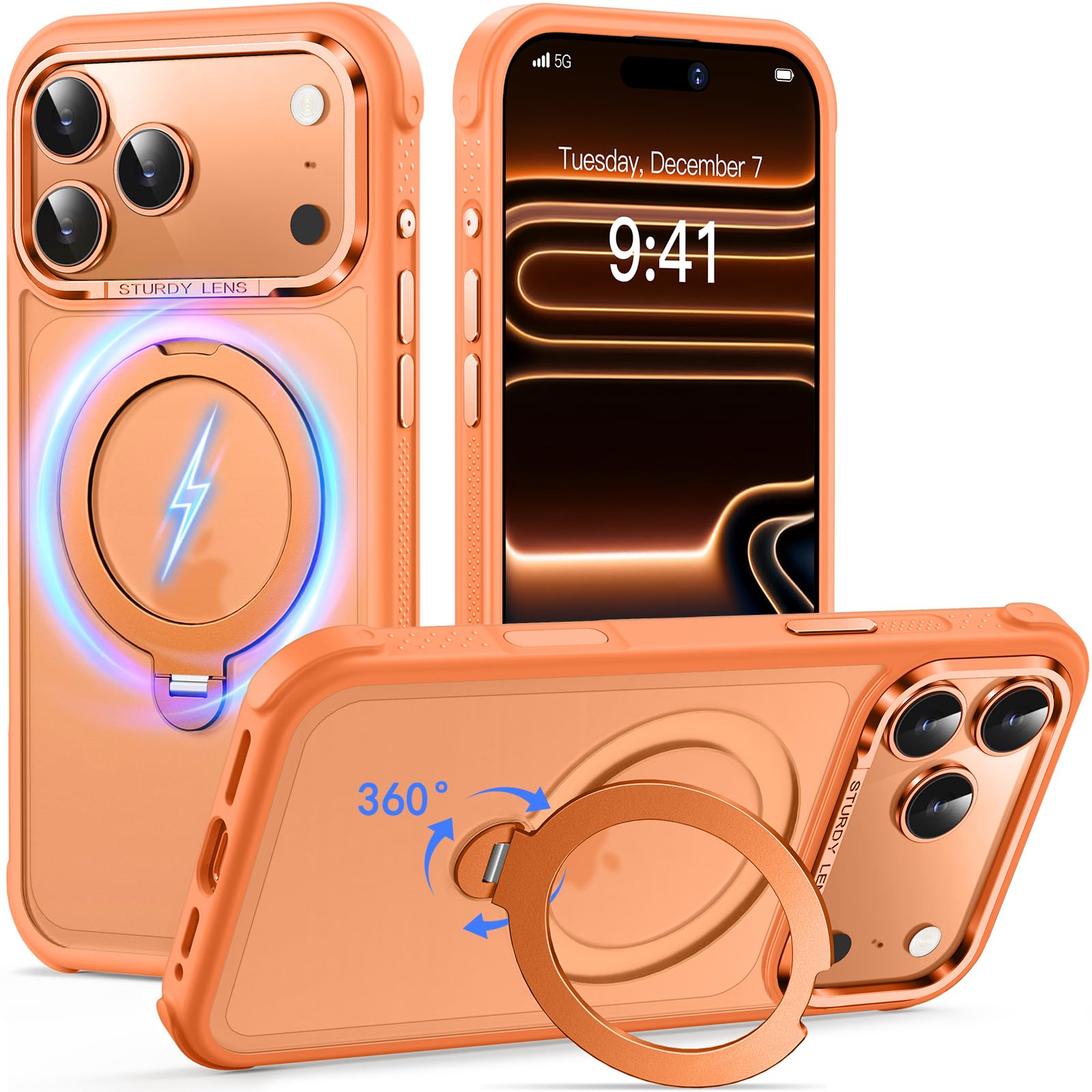 Reukdnv [Invisible 360° Spin Stand Magnetic Ring for iPhone 16 Pro Case [Compatible with MagSafe][Translucent Matte Back] Military Drop Protection Shockproof Cover with Kickstand 6.3", Deep Blue