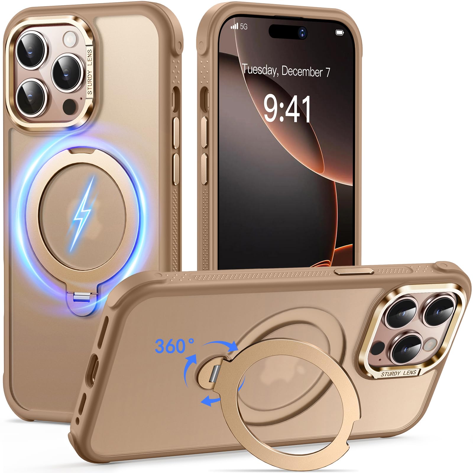 Reukdnv [Invisible 360° Spin Stand Magnetic Ring for iPhone 16 Pro Case [Compatible with MagSafe][Translucent Matte Back] Military Drop Protection Shockproof Cover with Kickstand 6.3", Deep Blue