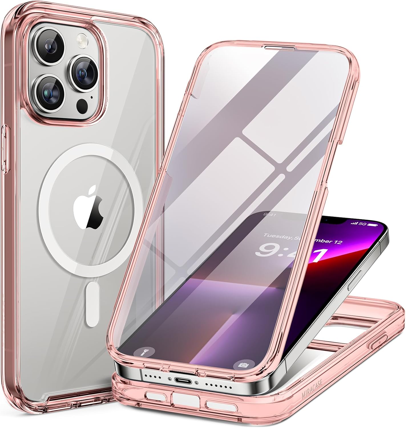 Miracase for iPhone 16 Case 6.1'', Full-Body Bumper Phone case with Built-in Full Glass Screen &Camera Control,No Gap,Compatible with MagSafe,Drop Proof 16 Cover,Black
