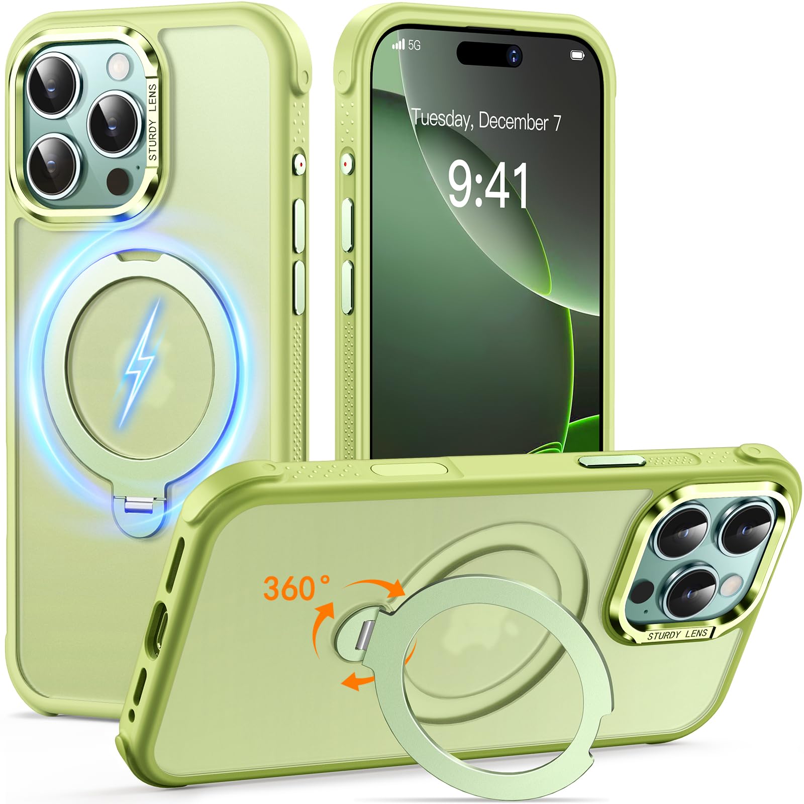 Reukdnv [Invisible 360° Spin Stand Magnetic Ring for iPhone 16 Pro Case [Compatible with MagSafe][Translucent Matte Back] Military Drop Protection Shockproof Cover with Kickstand 6.3", Deep Blue