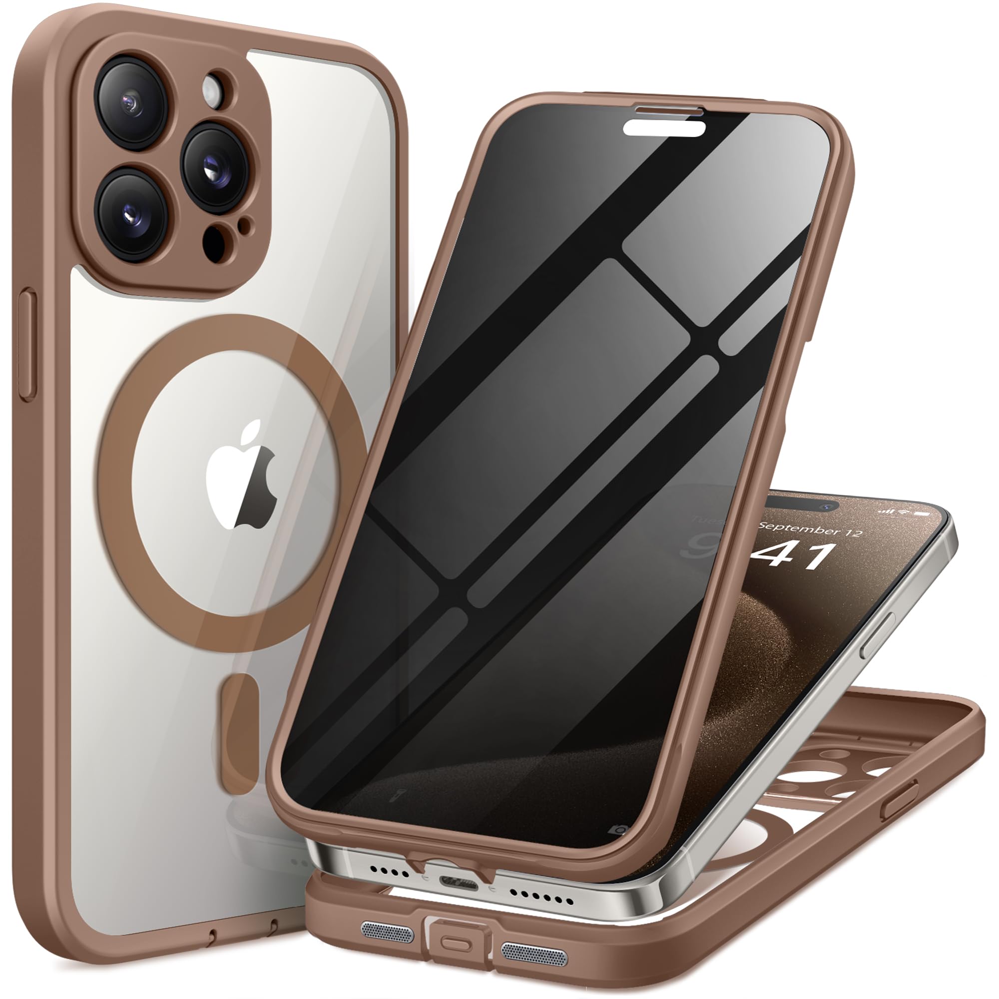 TIESZEN for iPhone 15 Case, Compatible with MagSafe, Built-in Privacy Screen Protector and Camera Protection, Anti Spy Full Body Dustproof Shockproof Hard Phone Case 6.1", Black