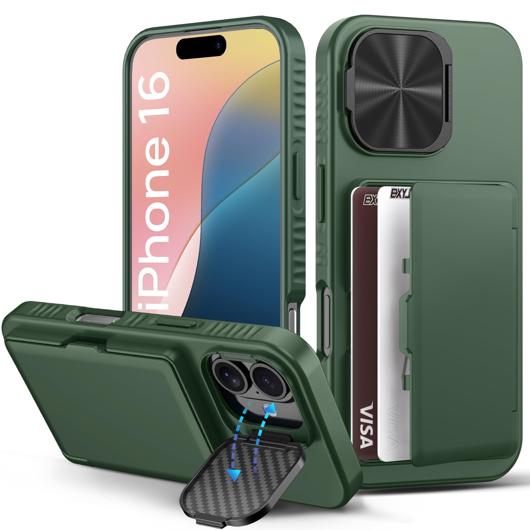 BXYJY for iPhone 15, iPhone 14, iPhone 13 Wallet Case with Card Holder(4-5 Cards), Slide Camera Cover, Military Drop & RFID Protection, Heavy Duty Women Men Phone Case for iPhone 15/14/13, Black