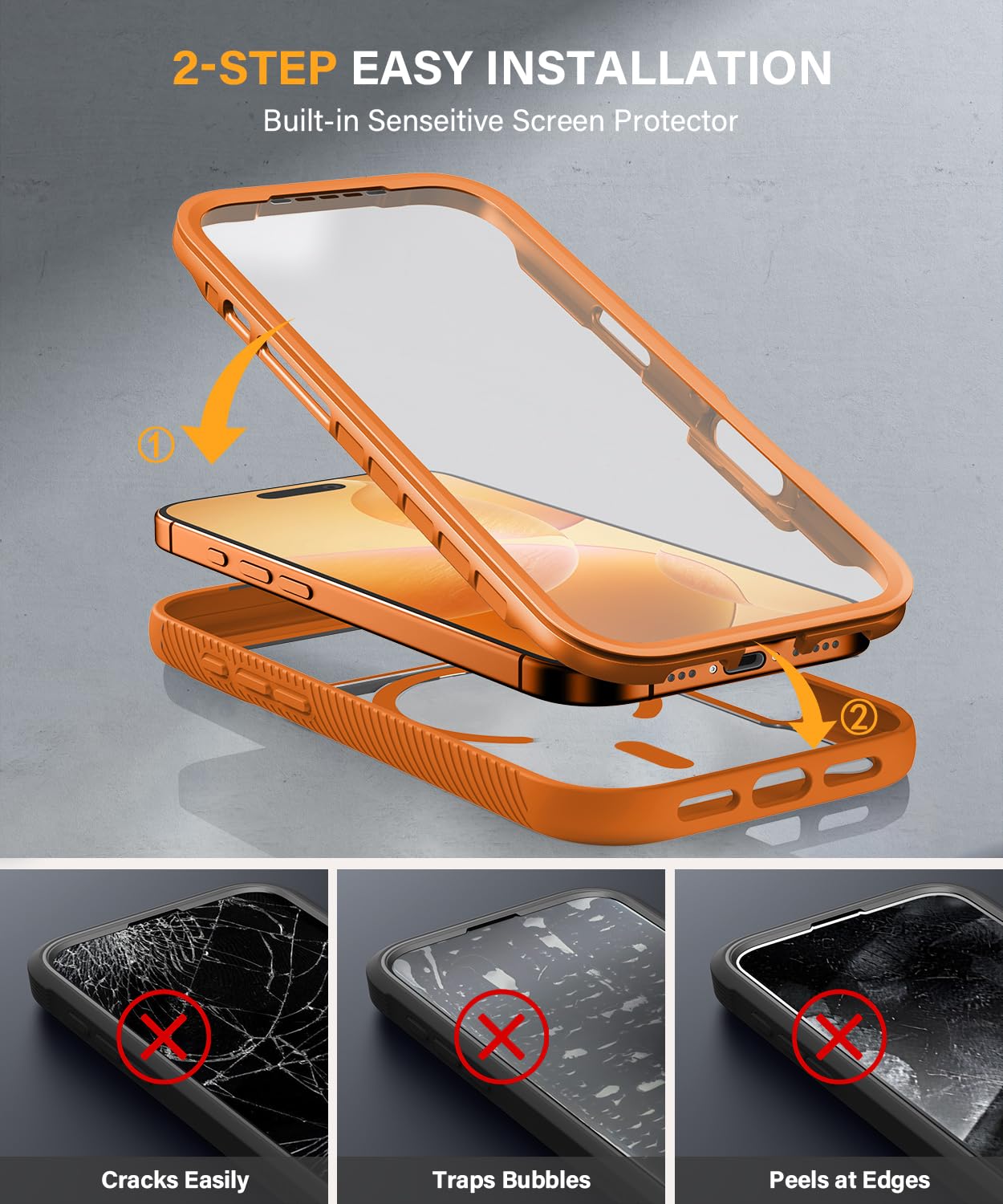 Magnetic for iPhone 15 Case with Built-in Sensitive Screen Protector, Full-Body Dual Front & Back Protective Phone Case [Compatible with MagSafe] Drop Proof 15 Cover 6.1 Inch, Black
