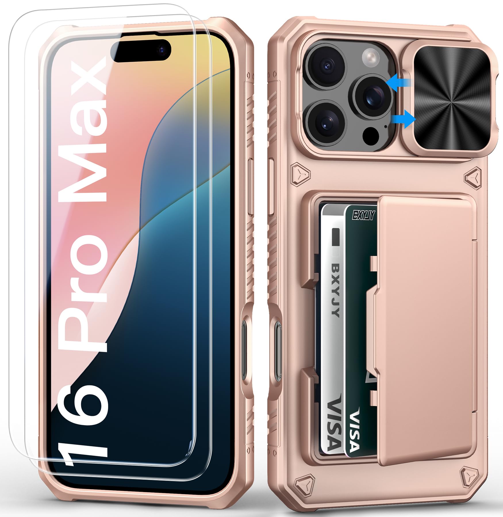 BXYJY for iPhone 15, iPhone 14, iPhone 13 Wallet Case with Card Holder(4-5 Cards), Slide Camera Cover, Military Drop & RFID Protection, Heavy Duty Women Men Phone Case for iPhone 15/14/13, Black
