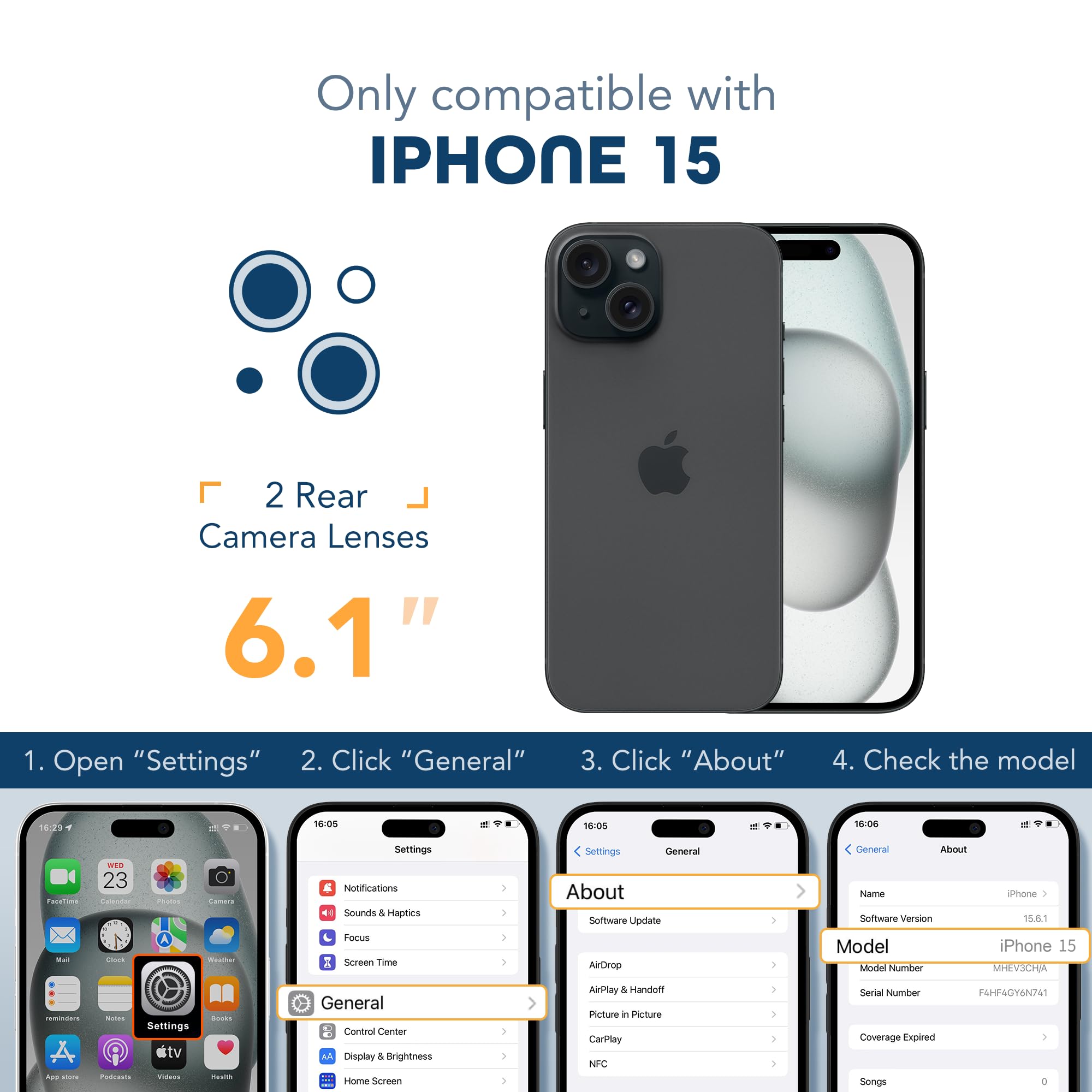 TIESZEN for iPhone 15 Case, Compatible with MagSafe, Built-in Privacy Screen Protector and Camera Protection, Anti Spy Full Body Dustproof Shockproof Hard Phone Case 6.1", Black