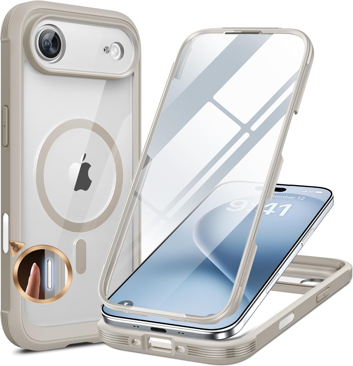 Miracase for iPhone 16 Case 6.1'', Full-Body Bumper Phone case with Built-in Full Glass Screen &Camera Control,No Gap,Compatible with MagSafe,Drop Proof 16 Cover,Black