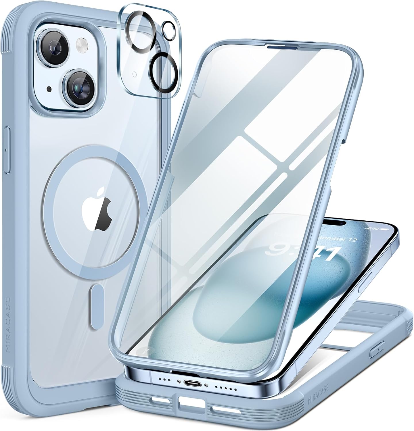 Miracase for iPhone 16 Case 6.1'', Full-Body Bumper Phone case with Built-in Full Glass Screen &Camera Control,No Gap,Compatible with MagSafe,Drop Proof 16 Cover,Black