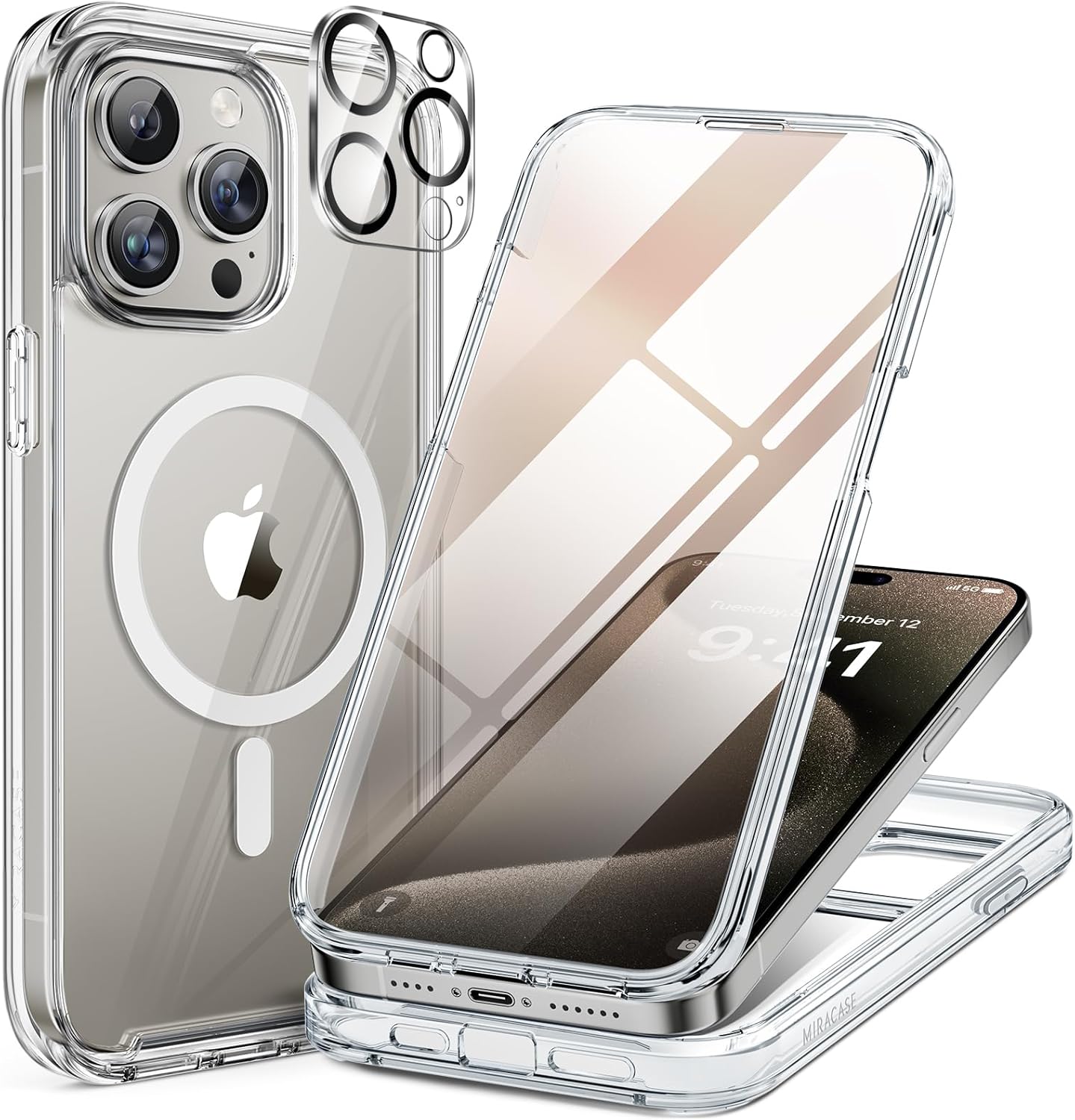 Miracase for iPhone 16 Case 6.1'', Full-Body Bumper Phone case with Built-in Full Glass Screen &Camera Control,No Gap,Compatible with MagSafe,Drop Proof 16 Cover,Black