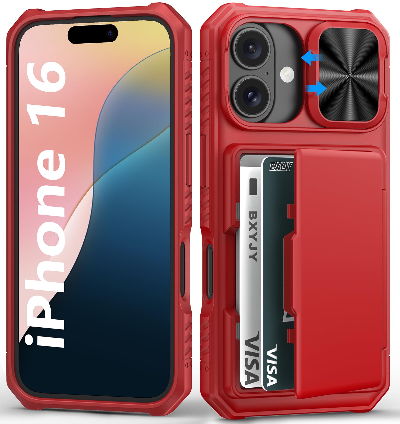 BXYJY for iPhone 15, iPhone 14, iPhone 13 Wallet Case with Card Holder(4-5 Cards), Slide Camera Cover, Military Drop & RFID Protection, Heavy Duty Women Men Phone Case for iPhone 15/14/13, Black