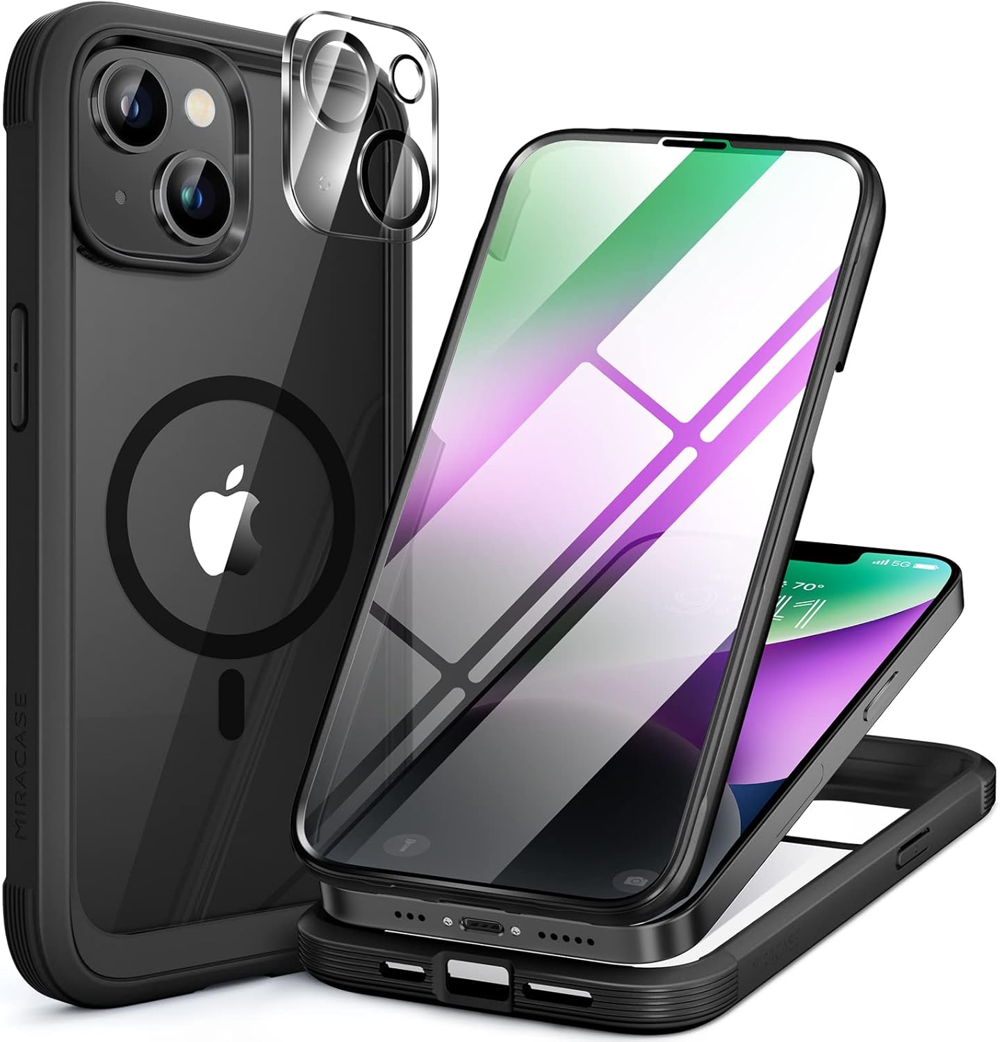 Miracase for iPhone 16 Case 6.1'', Full-Body Bumper Phone case with Built-in Full Glass Screen &Camera Control,No Gap,Compatible with MagSafe,Drop Proof 16 Cover,Black