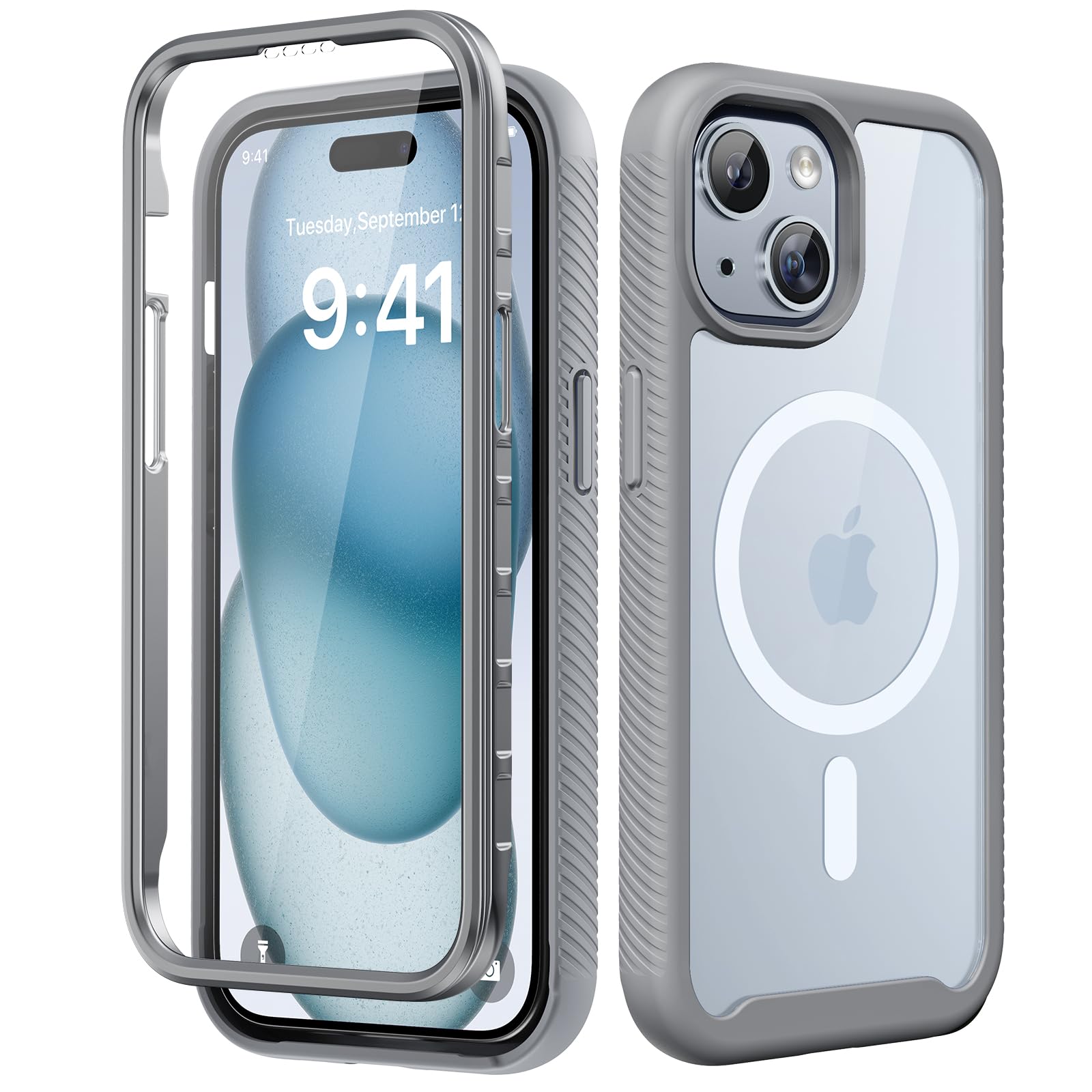 Magnetic for iPhone 15 Case with Built-in Sensitive Screen Protector, Full-Body Dual Front & Back Protective Phone Case [Compatible with MagSafe] Drop Proof 15 Cover 6.1 Inch, Black
