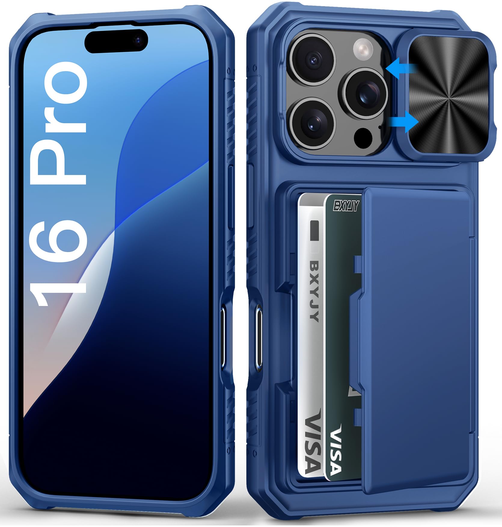 BXYJY for iPhone 15, iPhone 14, iPhone 13 Wallet Case with Card Holder(4-5 Cards), Slide Camera Cover, Military Drop & RFID Protection, Heavy Duty Women Men Phone Case for iPhone 15/14/13, Black