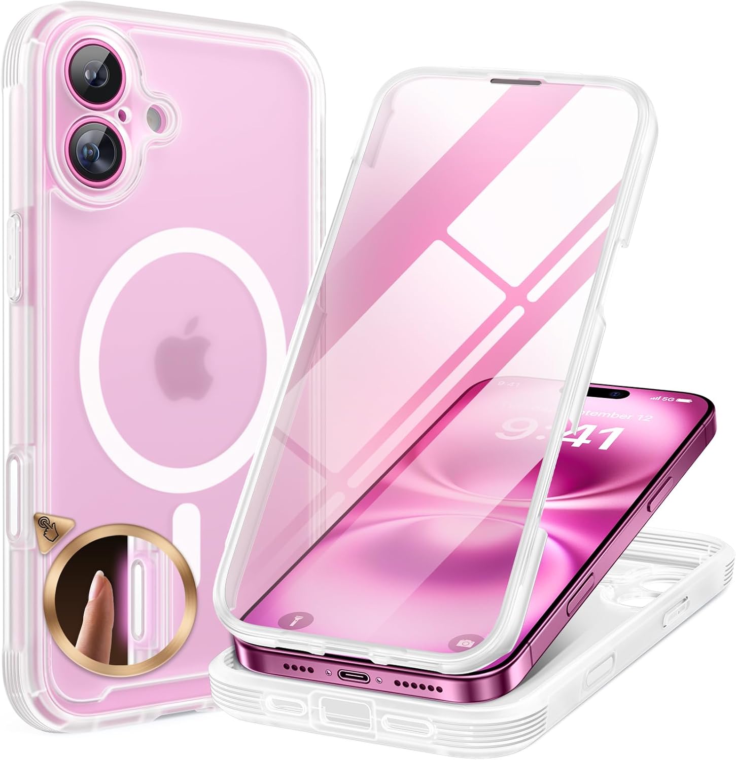 Miracase for iPhone 16 Case 6.1'', Full-Body Bumper Phone case with Built-in Full Glass Screen &Camera Control,No Gap,Compatible with MagSafe,Drop Proof 16 Cover,Black