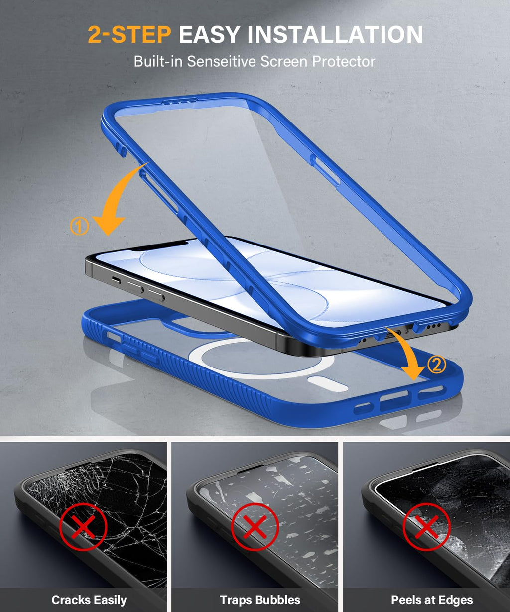 Magnetic for iPhone 15 Case with Built-in Sensitive Screen Protector, Full-Body Dual Front & Back Protective Phone Case [Compatible with MagSafe] Drop Proof 15 Cover 6.1 Inch, Black