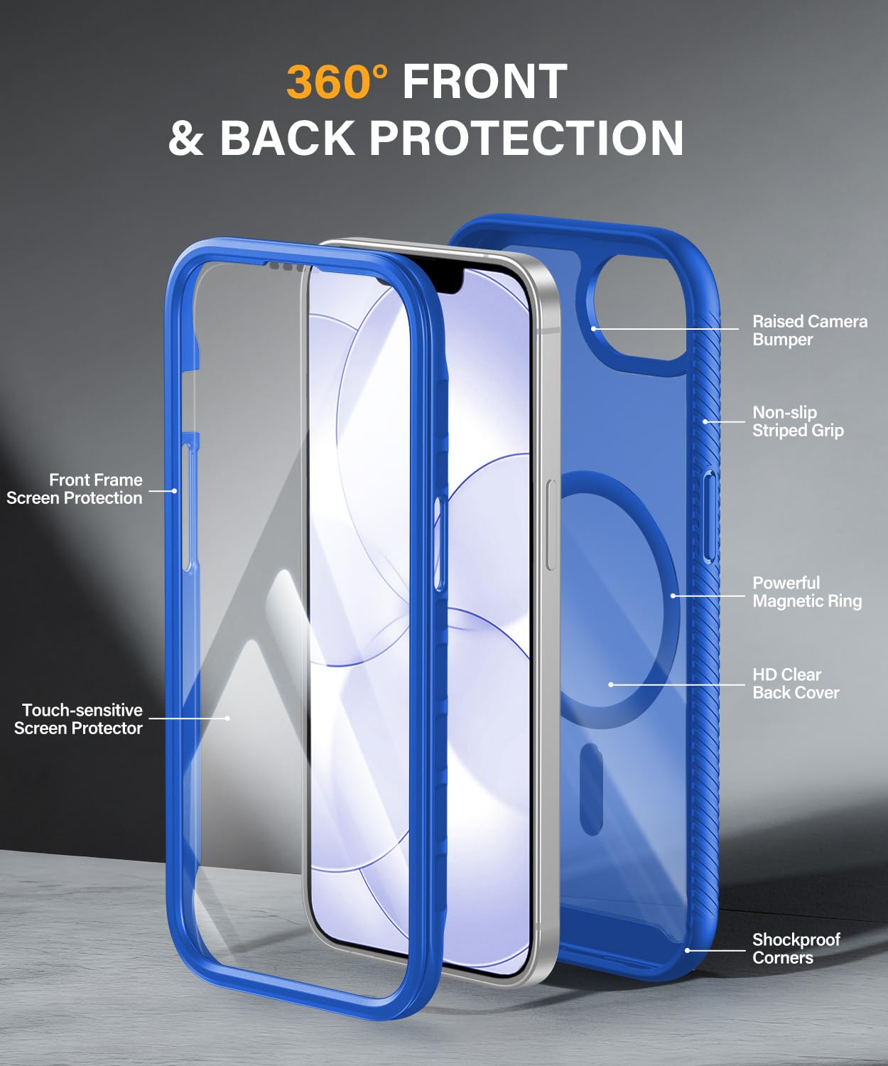 Magnetic for iPhone 15 Case with Built-in Sensitive Screen Protector, Full-Body Dual Front & Back Protective Phone Case [Compatible with MagSafe] Drop Proof 15 Cover 6.1 Inch, Black