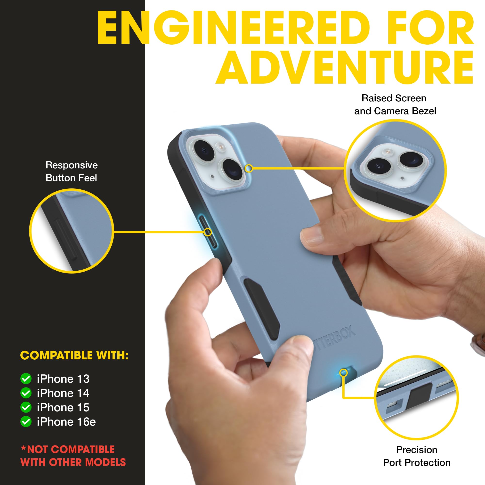 OtterBox iPhone 17e, 16e, 15, 14, & 13 Commuter Series Case - Black, Slim & Tough, Pocket-Friendly, with Port Protection