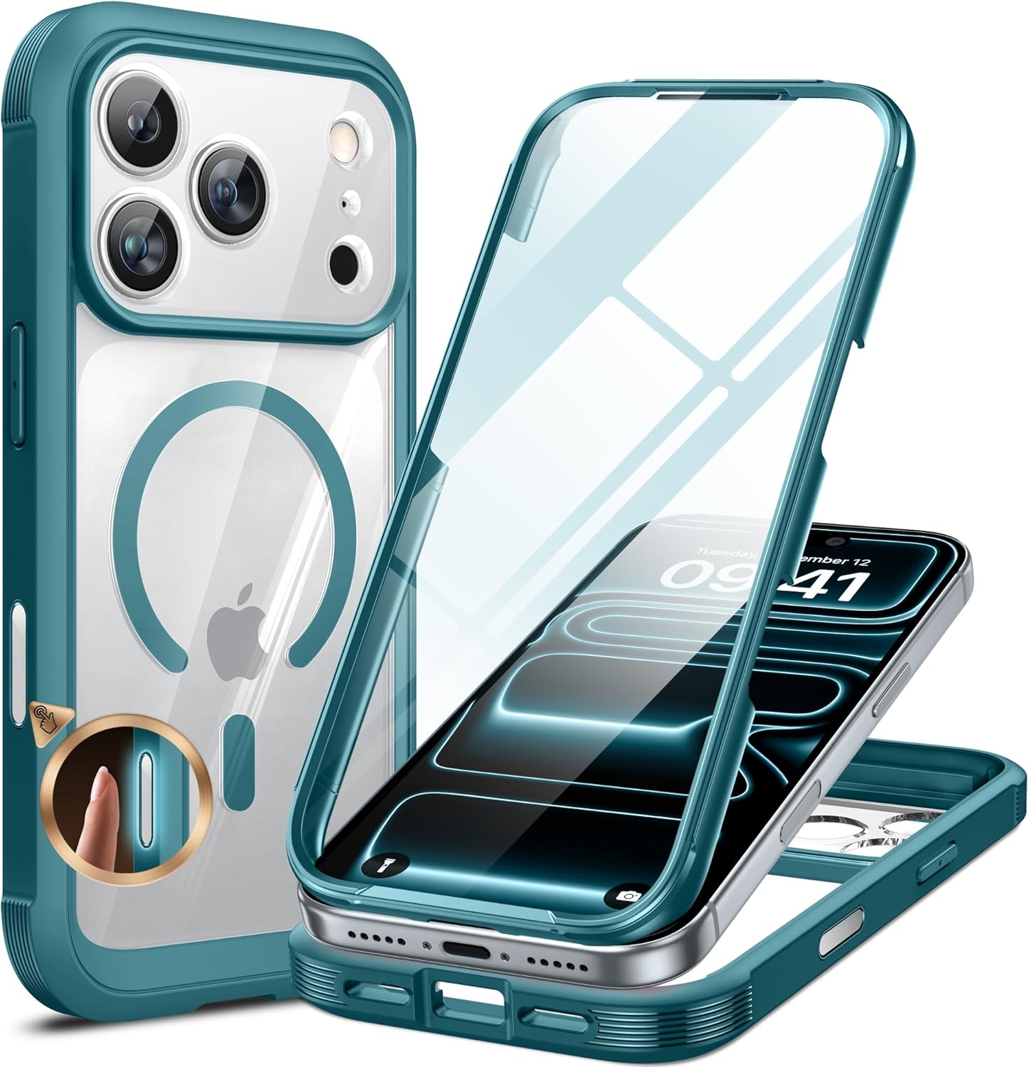 Miracase for iPhone 16 Case 6.1'', Full-Body Bumper Phone case with Built-in Full Glass Screen &Camera Control,No Gap,Compatible with MagSafe,Drop Proof 16 Cover,Black