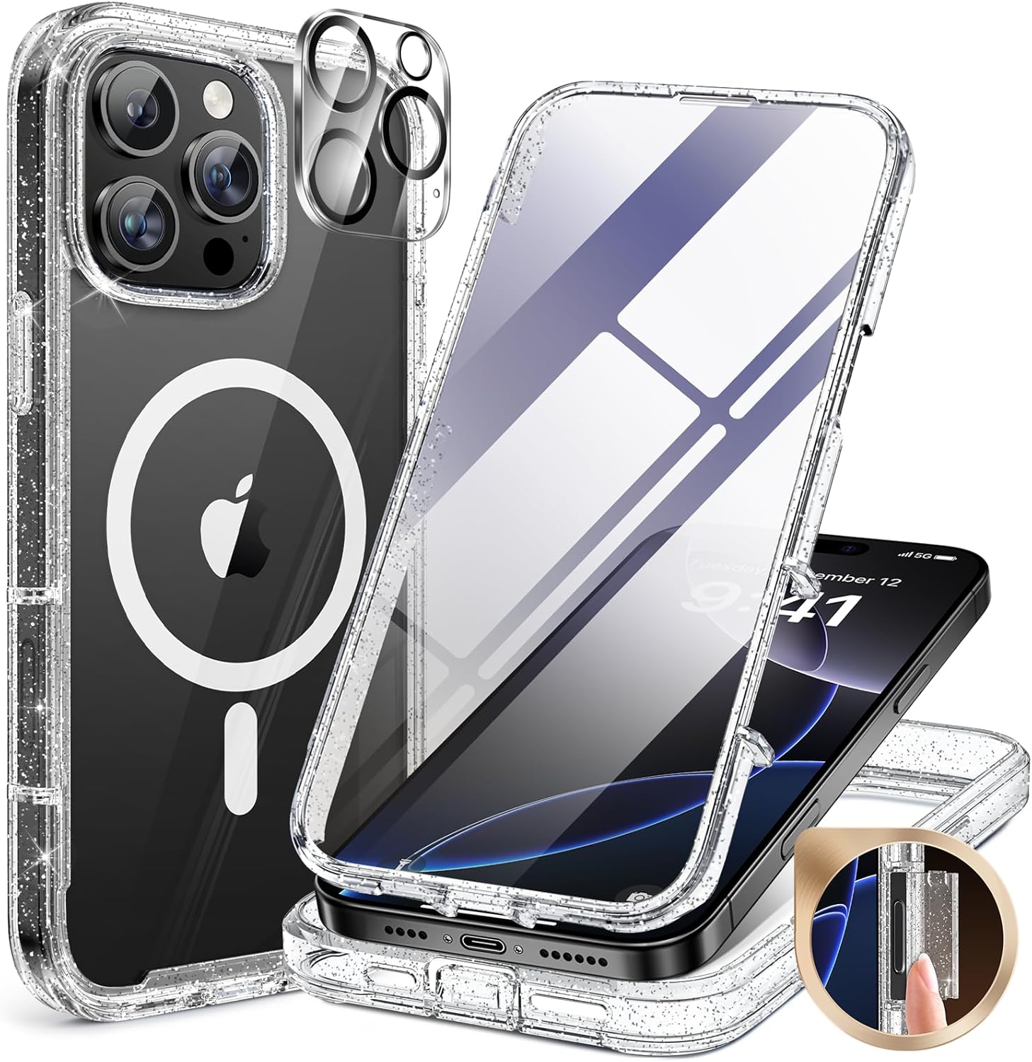 Miracase for iPhone 16 Case 6.1'', Full-Body Bumper Phone case with Built-in Full Glass Screen &Camera Control,No Gap,Compatible with MagSafe,Drop Proof 16 Cover,Black
