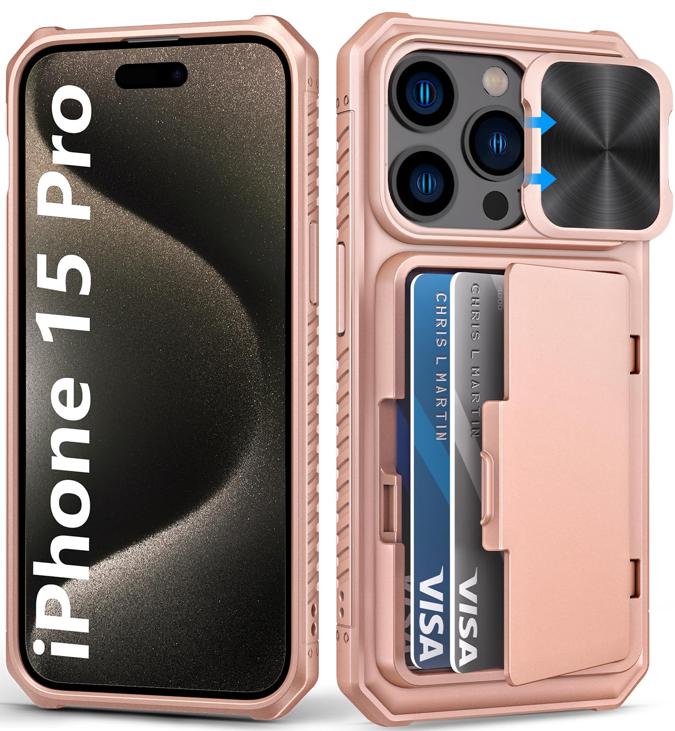 BXYJY for iPhone 15, iPhone 14, iPhone 13 Wallet Case with Card Holder(4-5 Cards), Slide Camera Cover, Military Drop & RFID Protection, Heavy Duty Women Men Phone Case for iPhone 15/14/13, Black