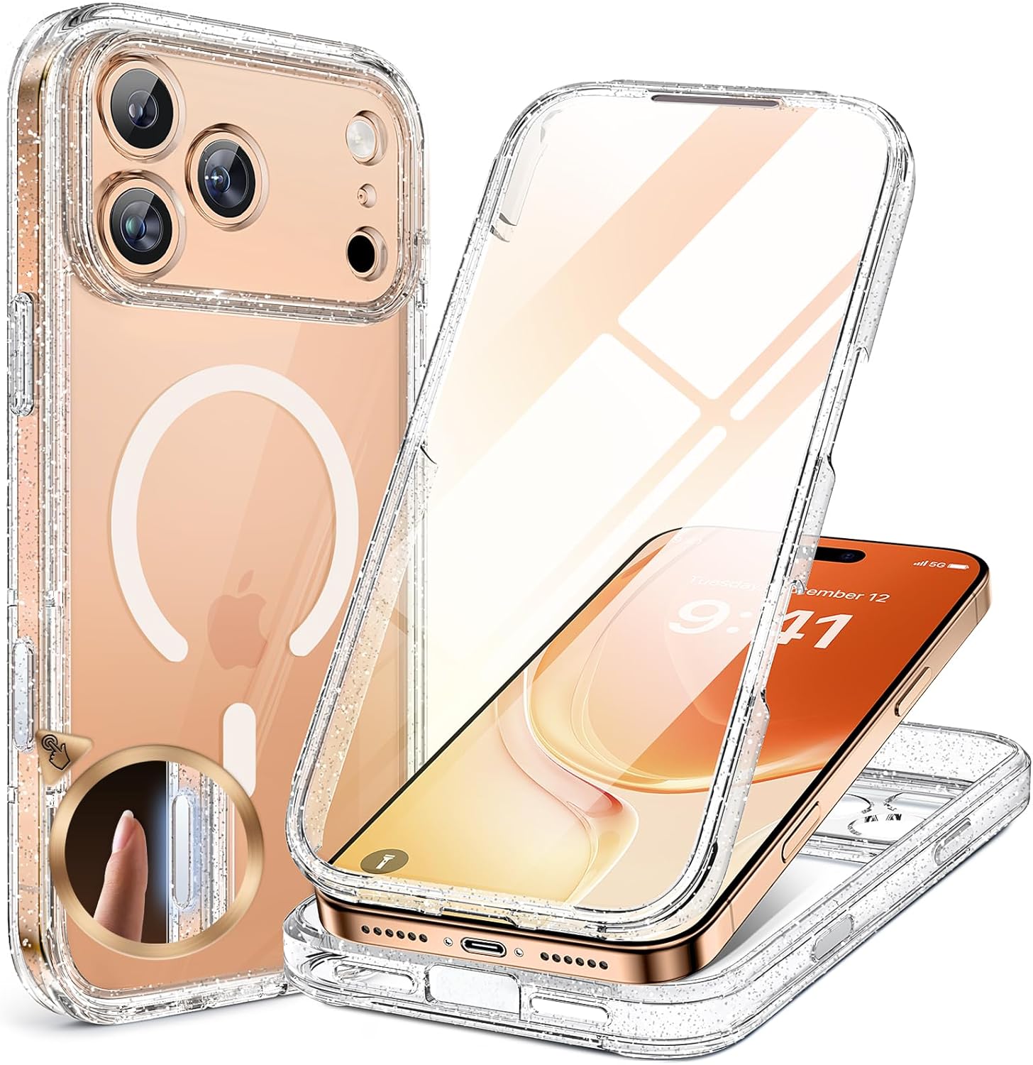 Miracase for iPhone 16 Case 6.1'', Full-Body Bumper Phone case with Built-in Full Glass Screen &Camera Control,No Gap,Compatible with MagSafe,Drop Proof 16 Cover,Black