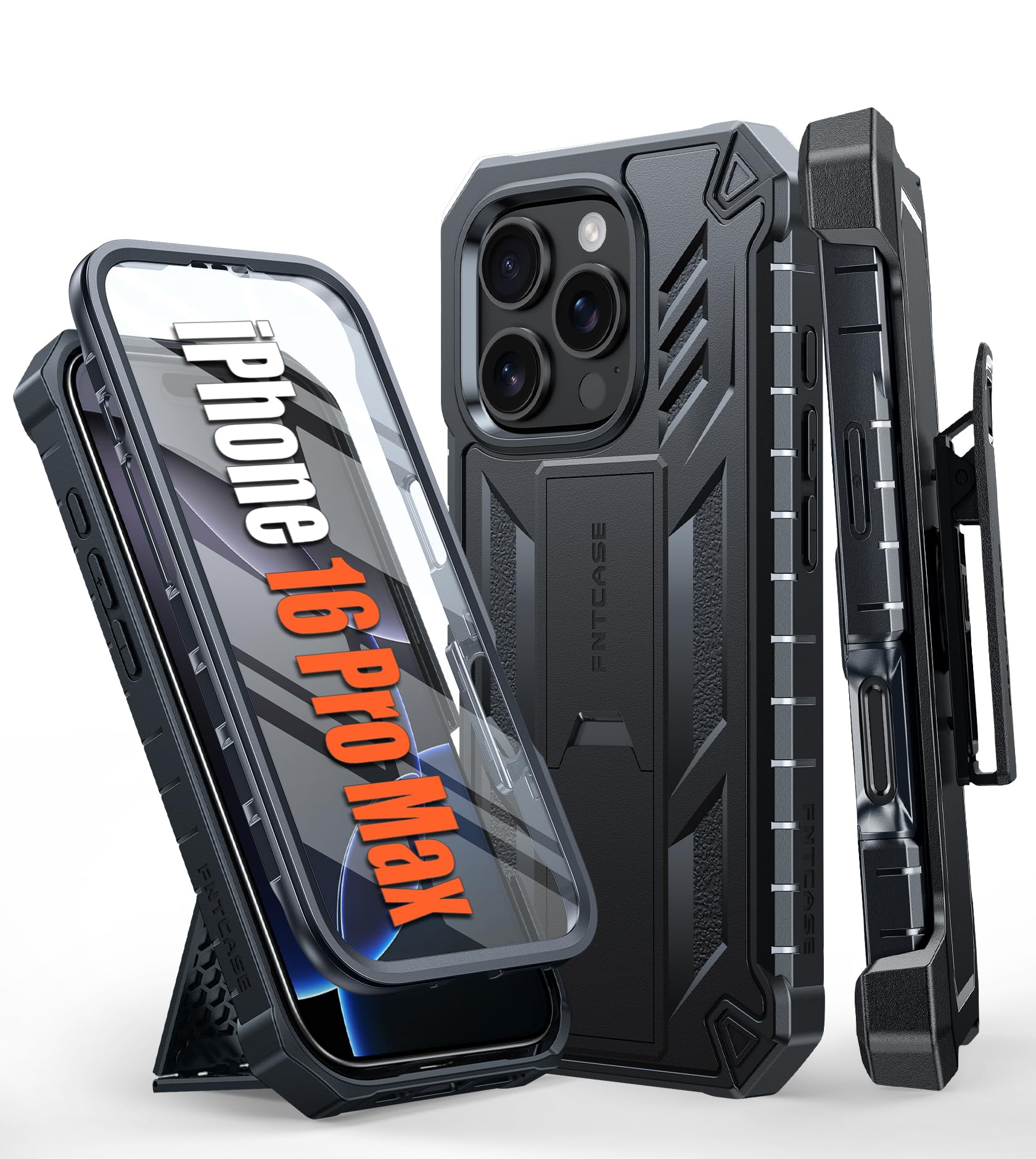 FNTCASE for iPhone 17e Phone Case: for iPhone 16e Case Military Grade Rugged Case with Kickstand & Holster | Shockproof TPU Protection Bumper Matte Textured Design | Heavy Duty Protector Black