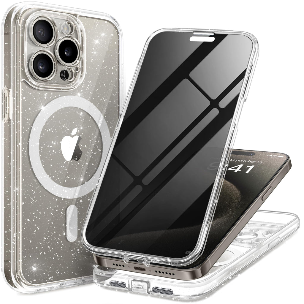 TIESZEN for iPhone 15 Case, Compatible with MagSafe, Built-in Privacy Screen Protector and Camera Protection, Anti Spy Full Body Dustproof Shockproof Hard Phone Case 6.1", Black
