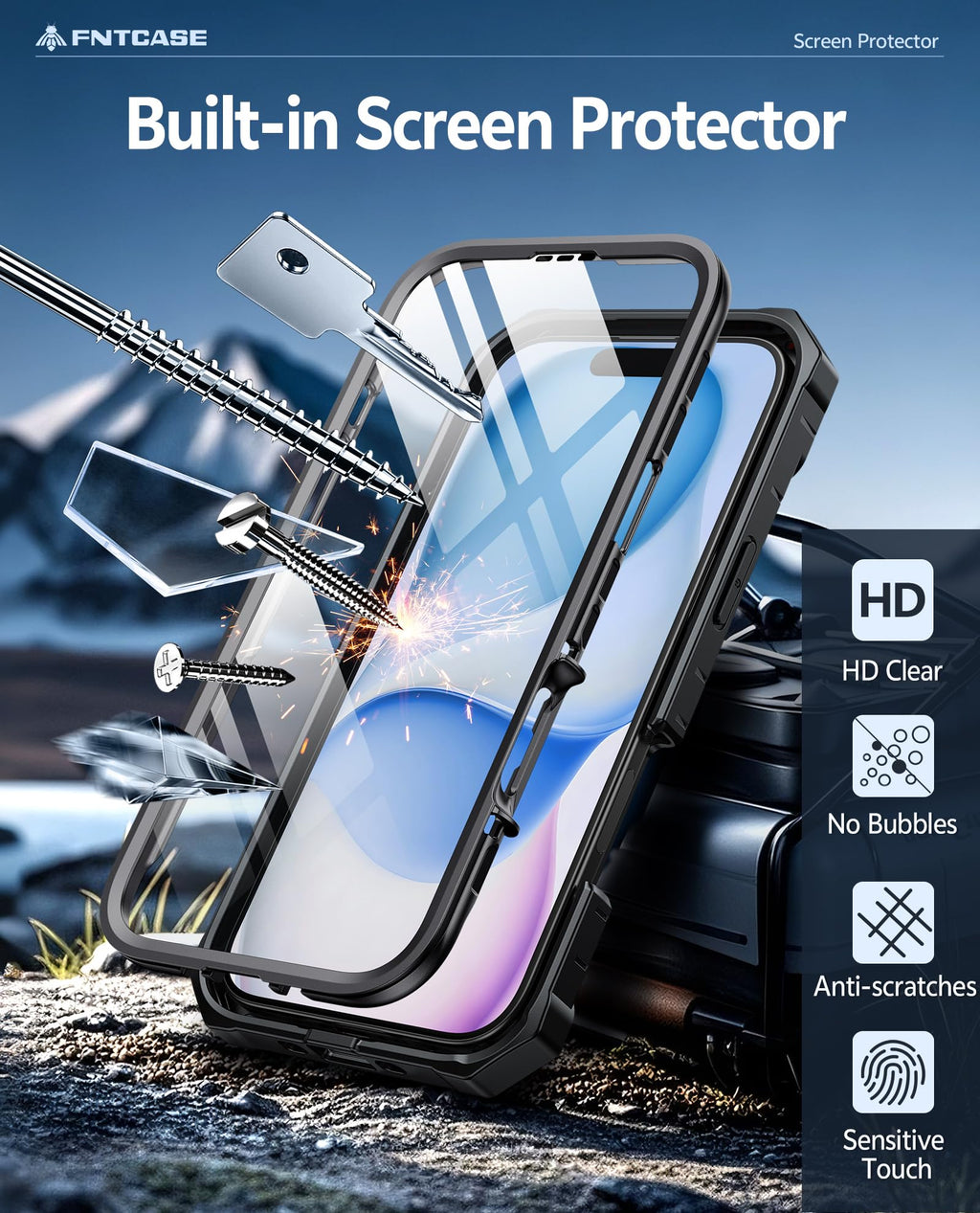 FNTCASE for iPhone 17e Phone Case: for iPhone 16e Case Military Grade Rugged Case with Kickstand & Holster | Shockproof TPU Protection Bumper Matte Textured Design | Heavy Duty Protector Black