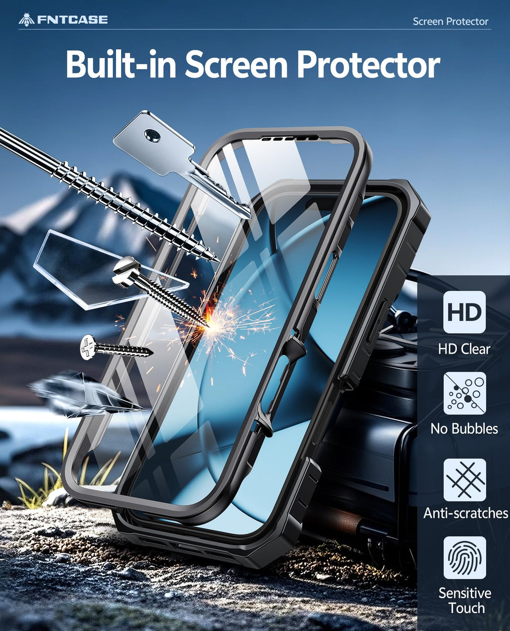 FNTCASE for iPhone 17e Phone Case: for iPhone 16e Case Military Grade Rugged Case with Kickstand & Holster | Shockproof TPU Protection Bumper Matte Textured Design | Heavy Duty Protector Black