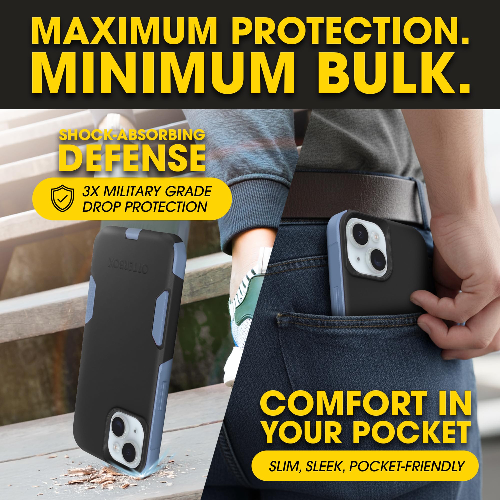 OtterBox iPhone 17e, 16e, 15, 14, & 13 Commuter Series Case - Black, Slim & Tough, Pocket-Friendly, with Port Protection
