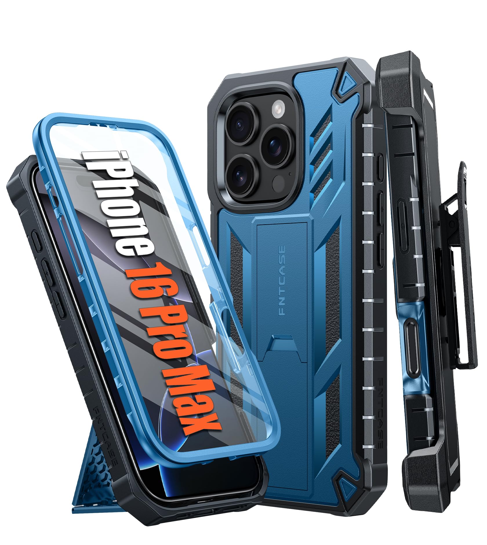 FNTCASE for iPhone 17e Phone Case: for iPhone 16e Case Military Grade Rugged Case with Kickstand & Holster | Shockproof TPU Protection Bumper Matte Textured Design | Heavy Duty Protector Black
