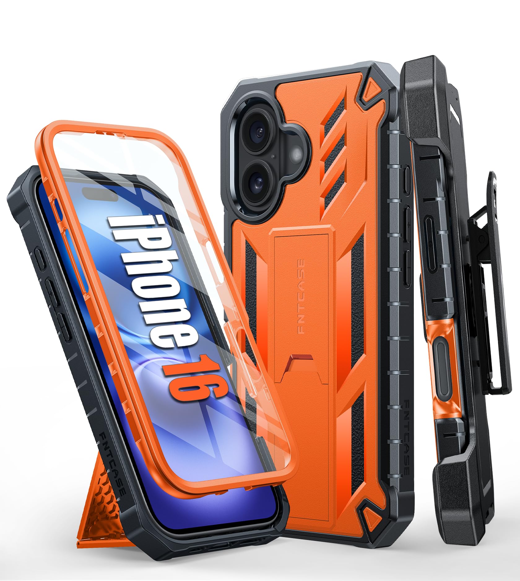 FNTCASE for iPhone 17e Phone Case: for iPhone 16e Case Military Grade Rugged Case with Kickstand & Holster | Shockproof TPU Protection Bumper Matte Textured Design | Heavy Duty Protector Black