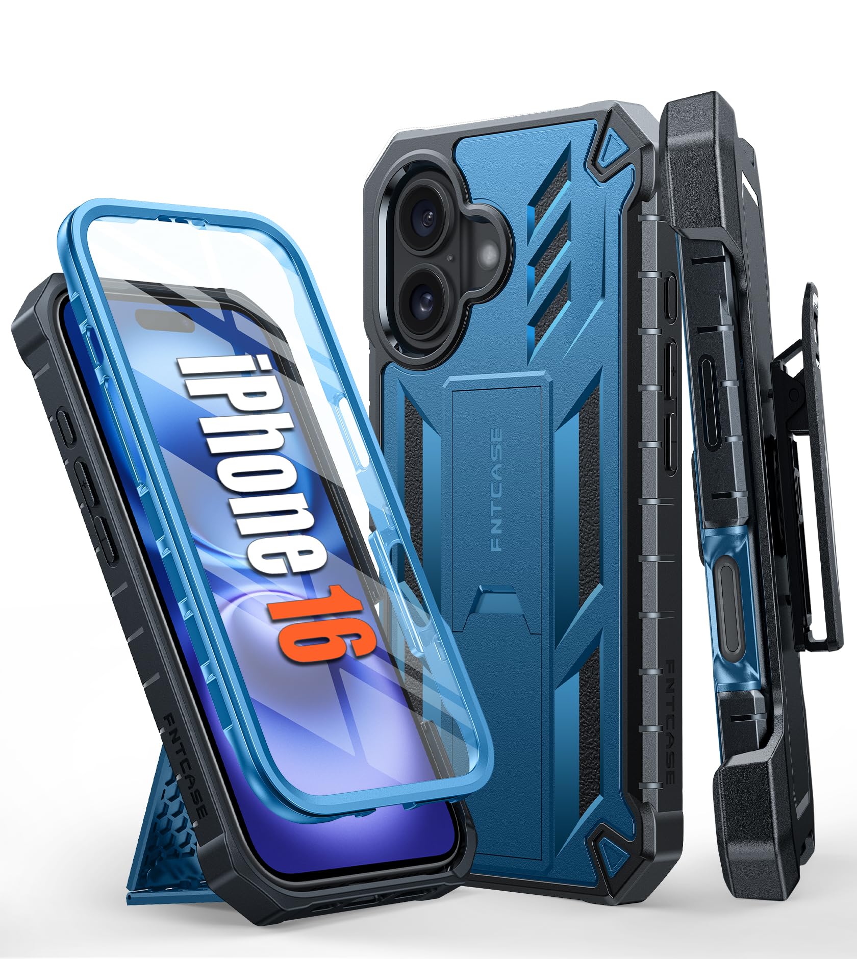 FNTCASE for iPhone 17e Phone Case: for iPhone 16e Case Military Grade Rugged Case with Kickstand & Holster | Shockproof TPU Protection Bumper Matte Textured Design | Heavy Duty Protector Black