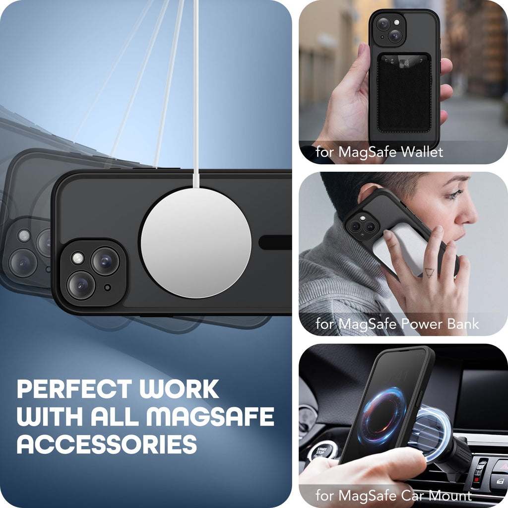 TIESZEN for iPhone 15 Case, Compatible with MagSafe, Built-in Privacy Screen Protector and Camera Protection, Anti Spy Full Body Dustproof Shockproof Hard Phone Case 6.1", Black