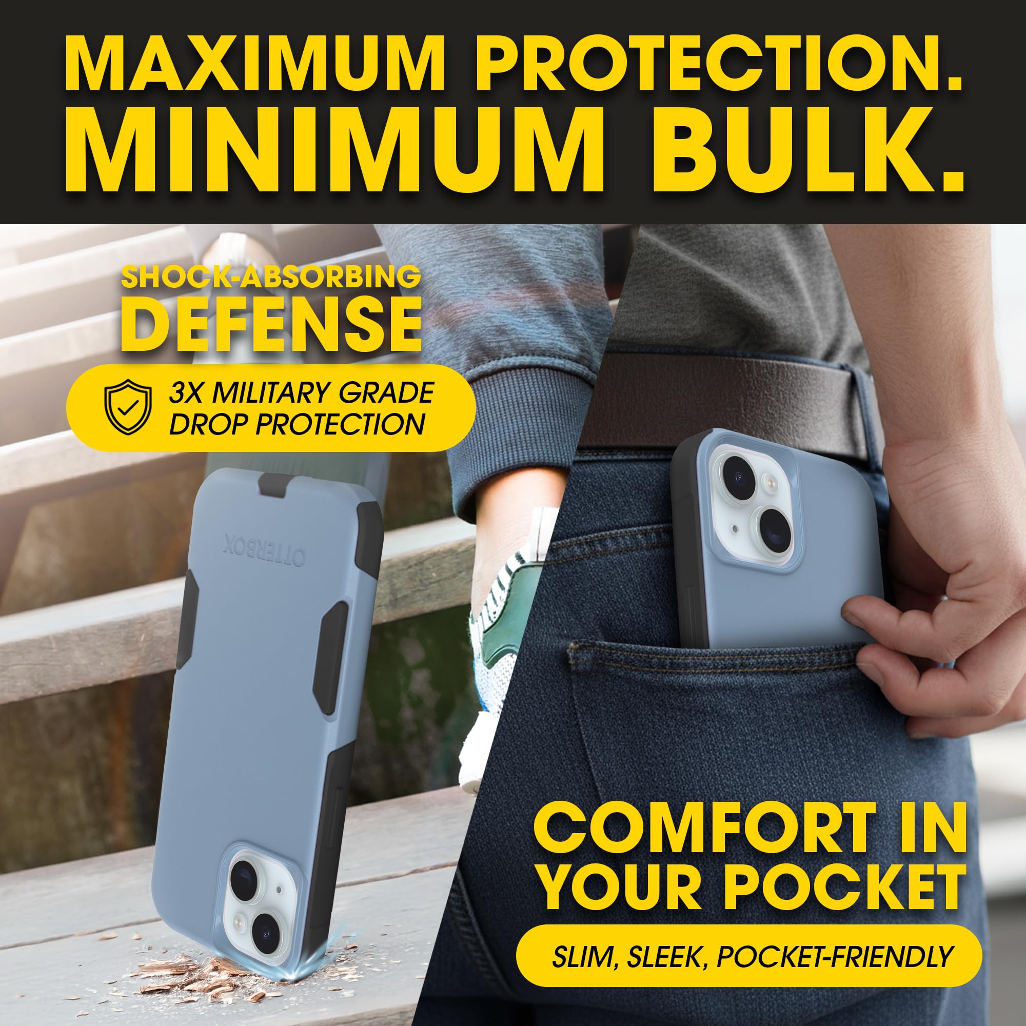 OtterBox iPhone 17e, 16e, 15, 14, & 13 Commuter Series Case - Black, Slim & Tough, Pocket-Friendly, with Port Protection